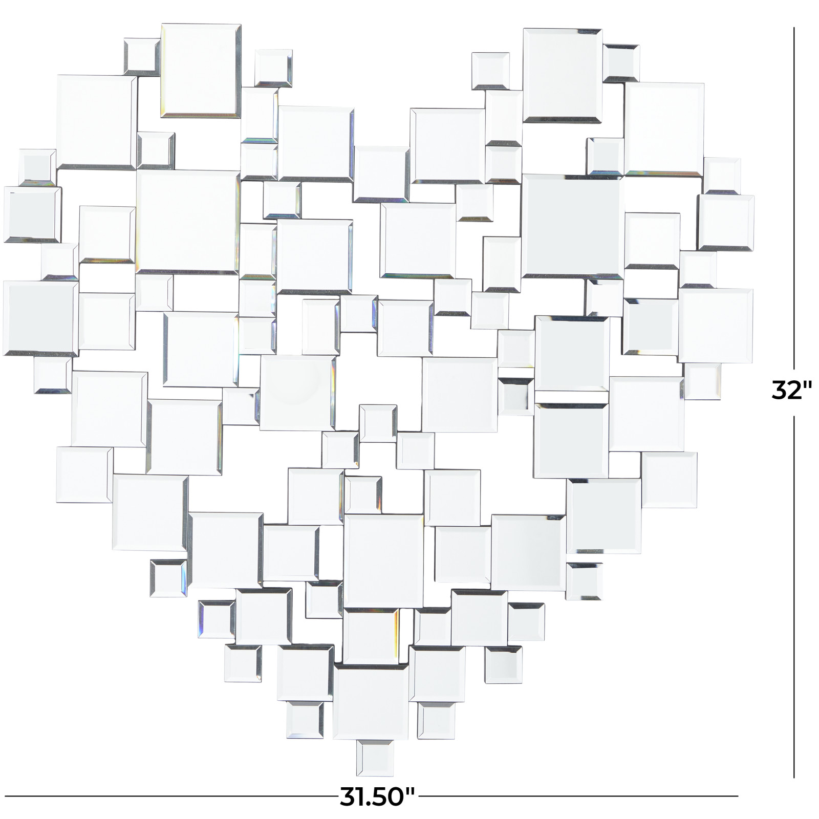 Silver Glass Shaped Mirrored Heart Wall Mirror 32" x 1" x 32"