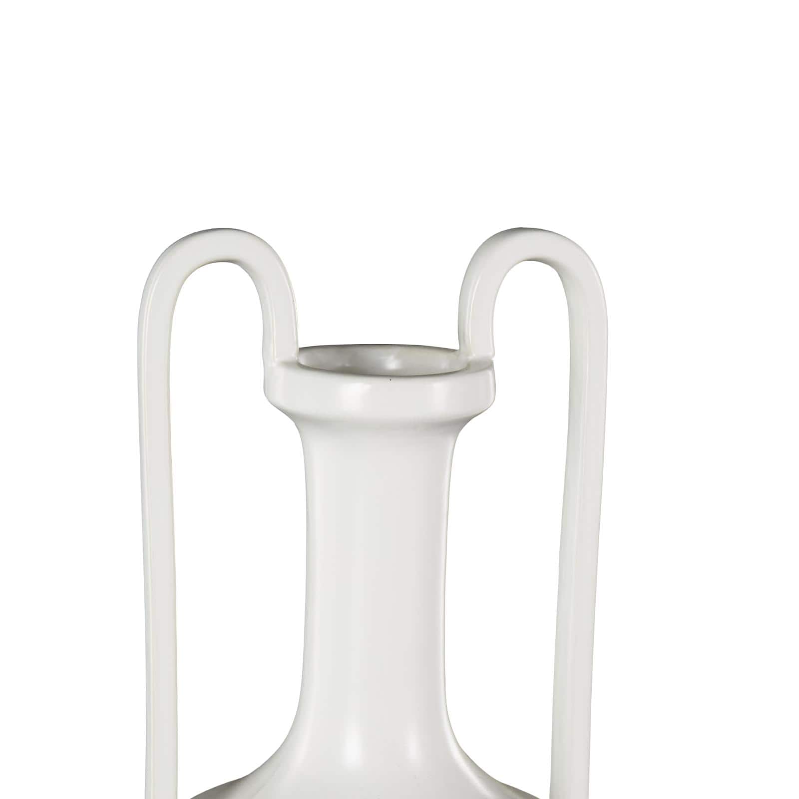 20" White Fluted Urn Shaped Ceramic Vase with Arch Handles