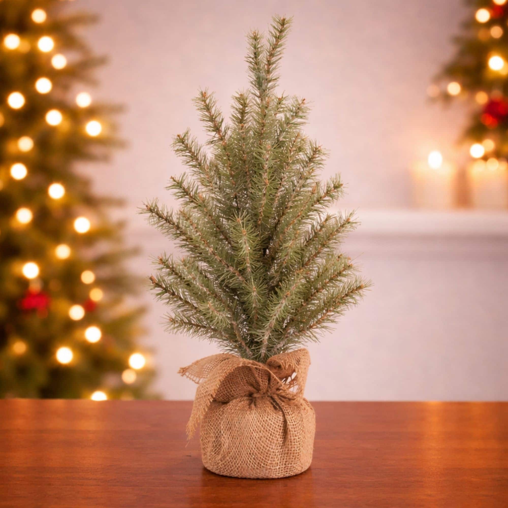 Green Glittered Pine Tree in Burlap