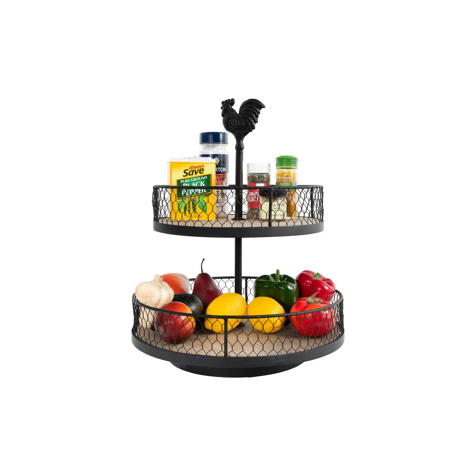 Hello Honey® 18.5" 2-Tier Wood & Metal Round Trays With Rooster Top