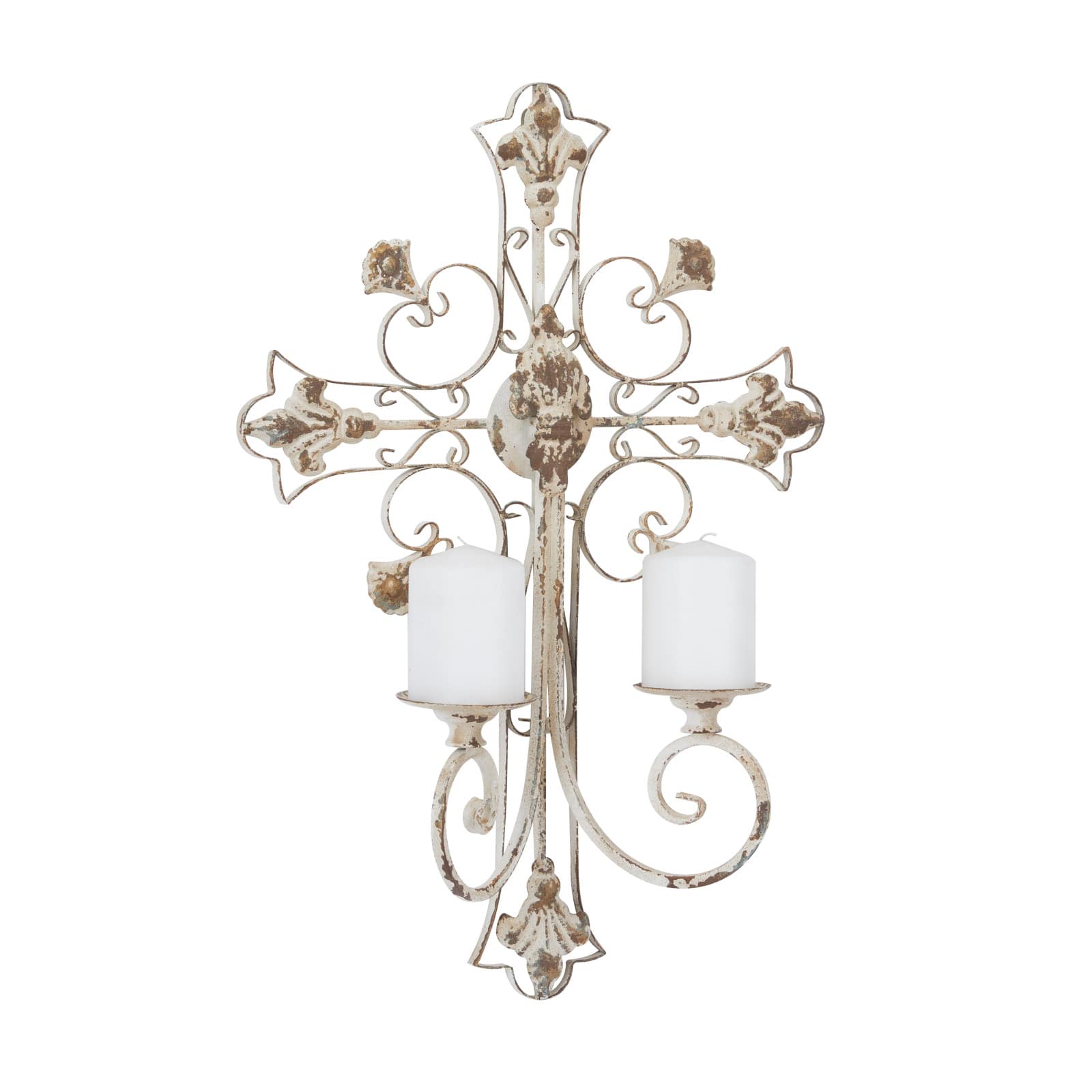 White Iron French Country Wall Sconce, 24" x 17" x 5"