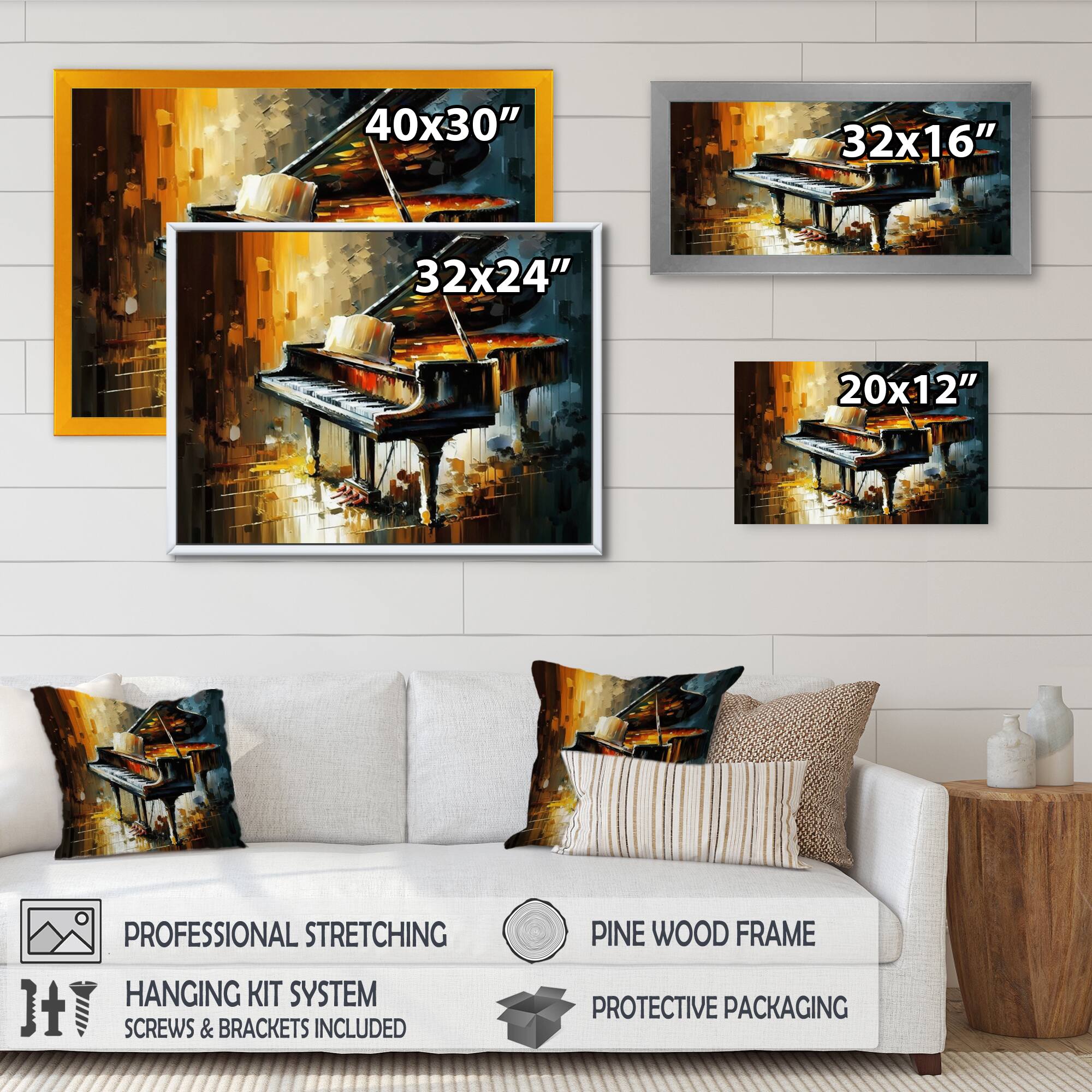 Designart 'Piano On Stage' Music Framed Canvas Wall Art