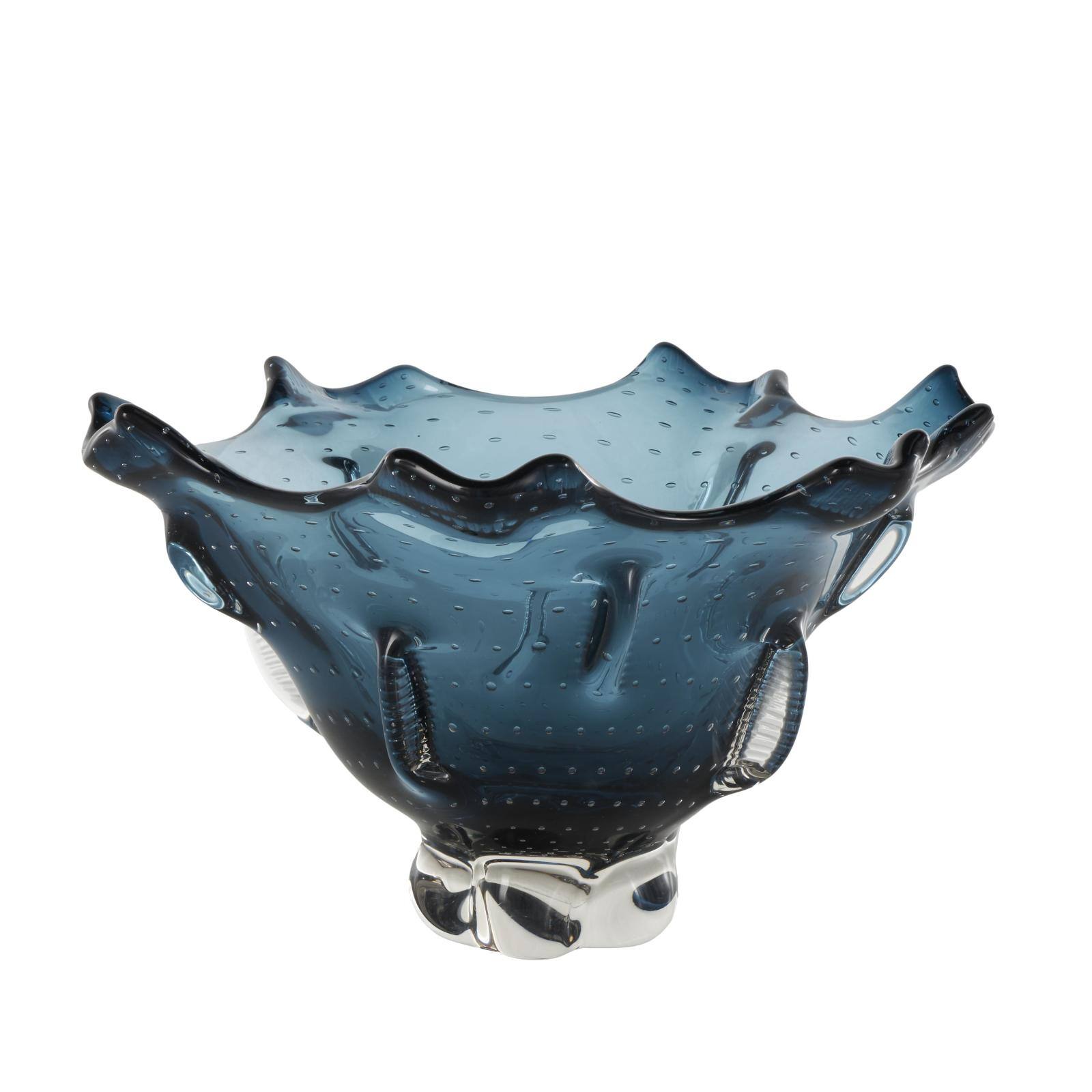 13" Dark Blue Ombre Glass Bowl