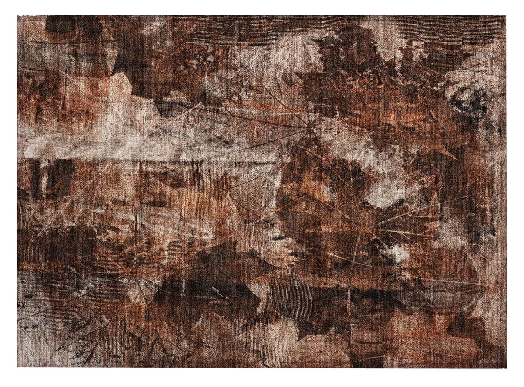 HomeRoots 30" x 20" Brown & Orange Floral Washable Indoor/Outdoor Area Rug
