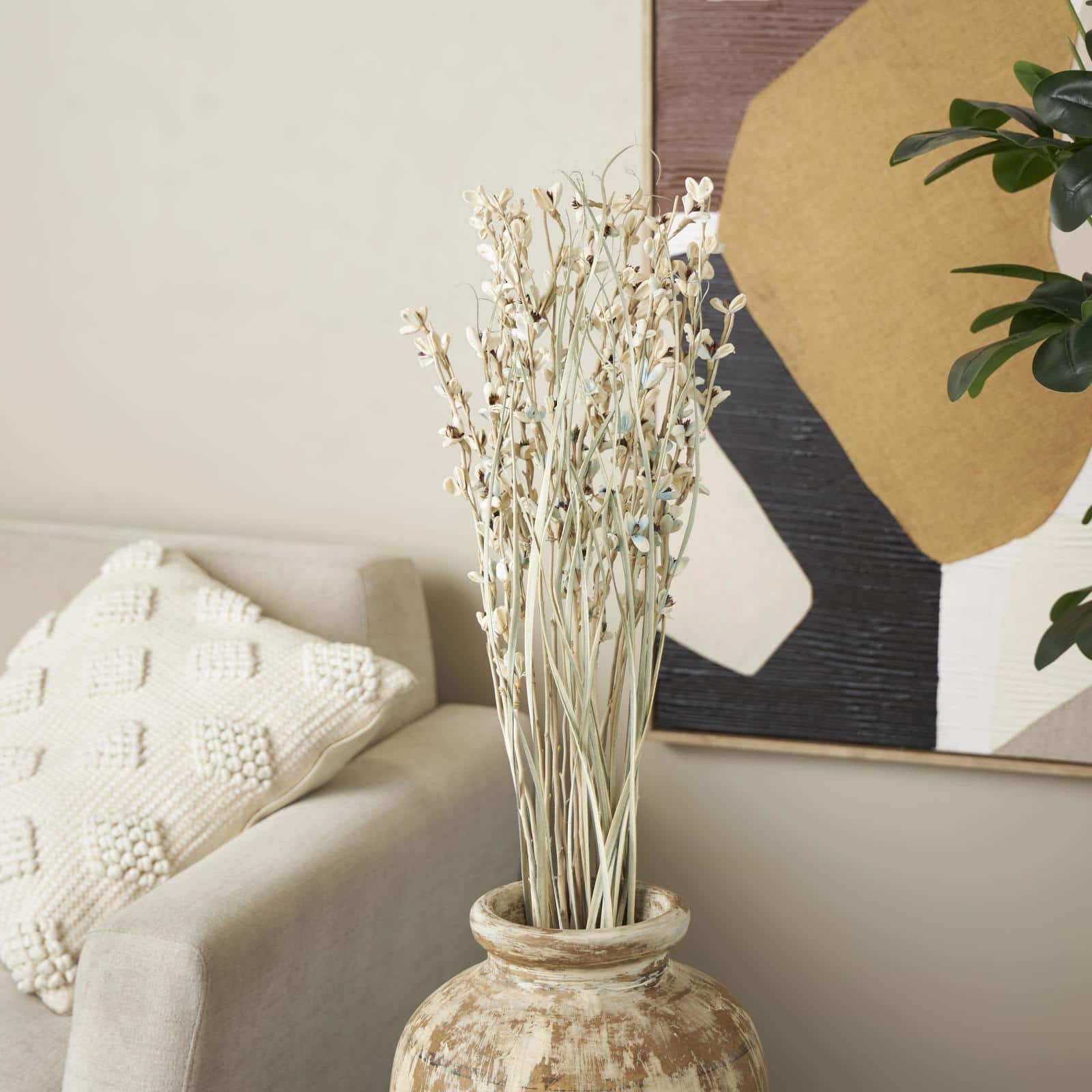 41" Cream Dried Natural Foliage Bouquet with Brown Stems