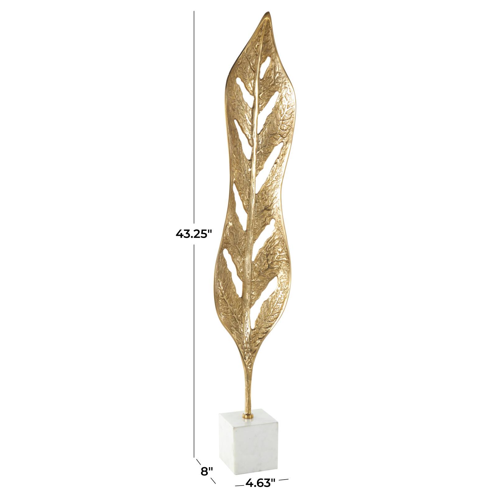 43" Gold Metal Leaf Tall Textured Cutout Sculpture