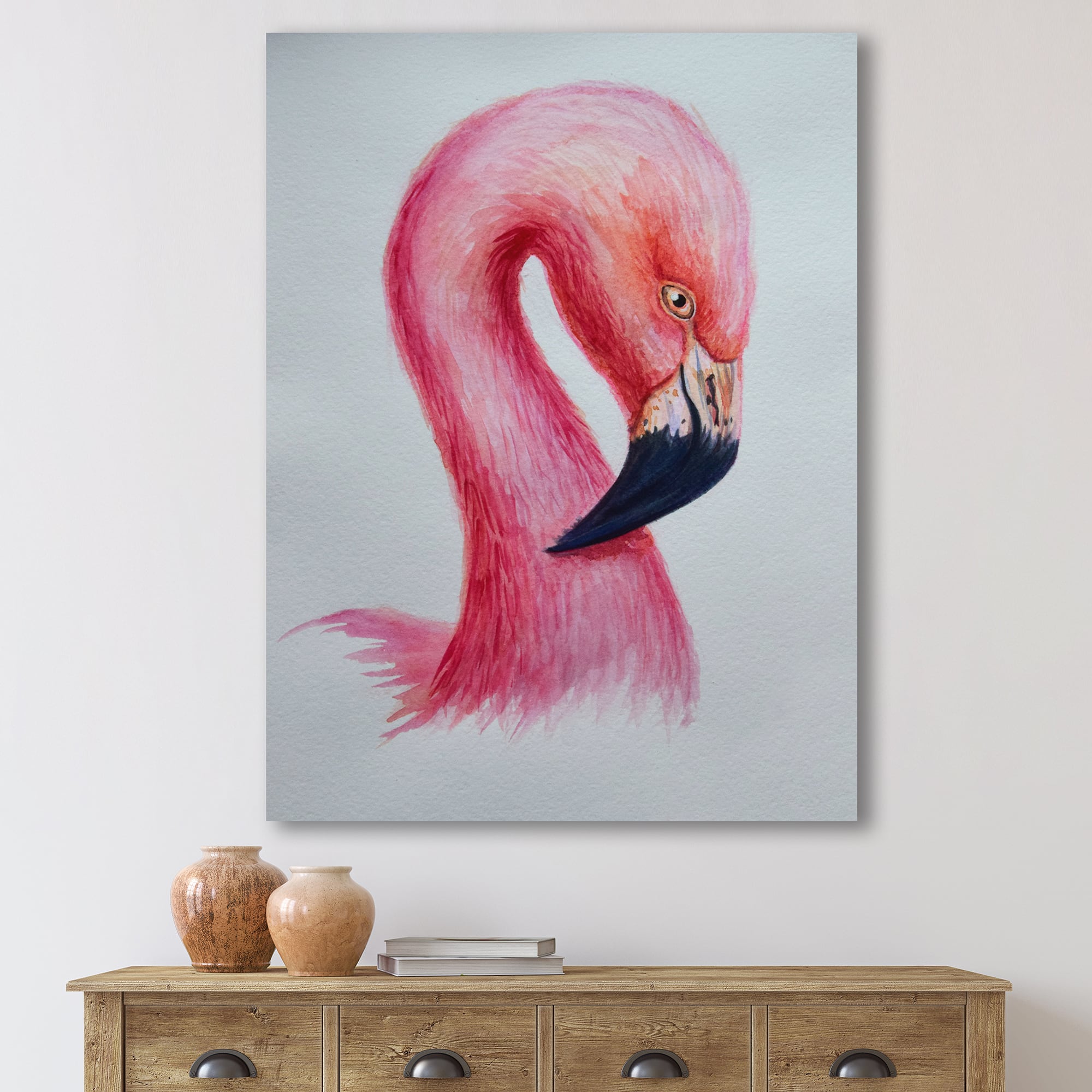 Designart - Portrait of Pink Flamingo IV - Farmhouse Canvas Wall Art Print