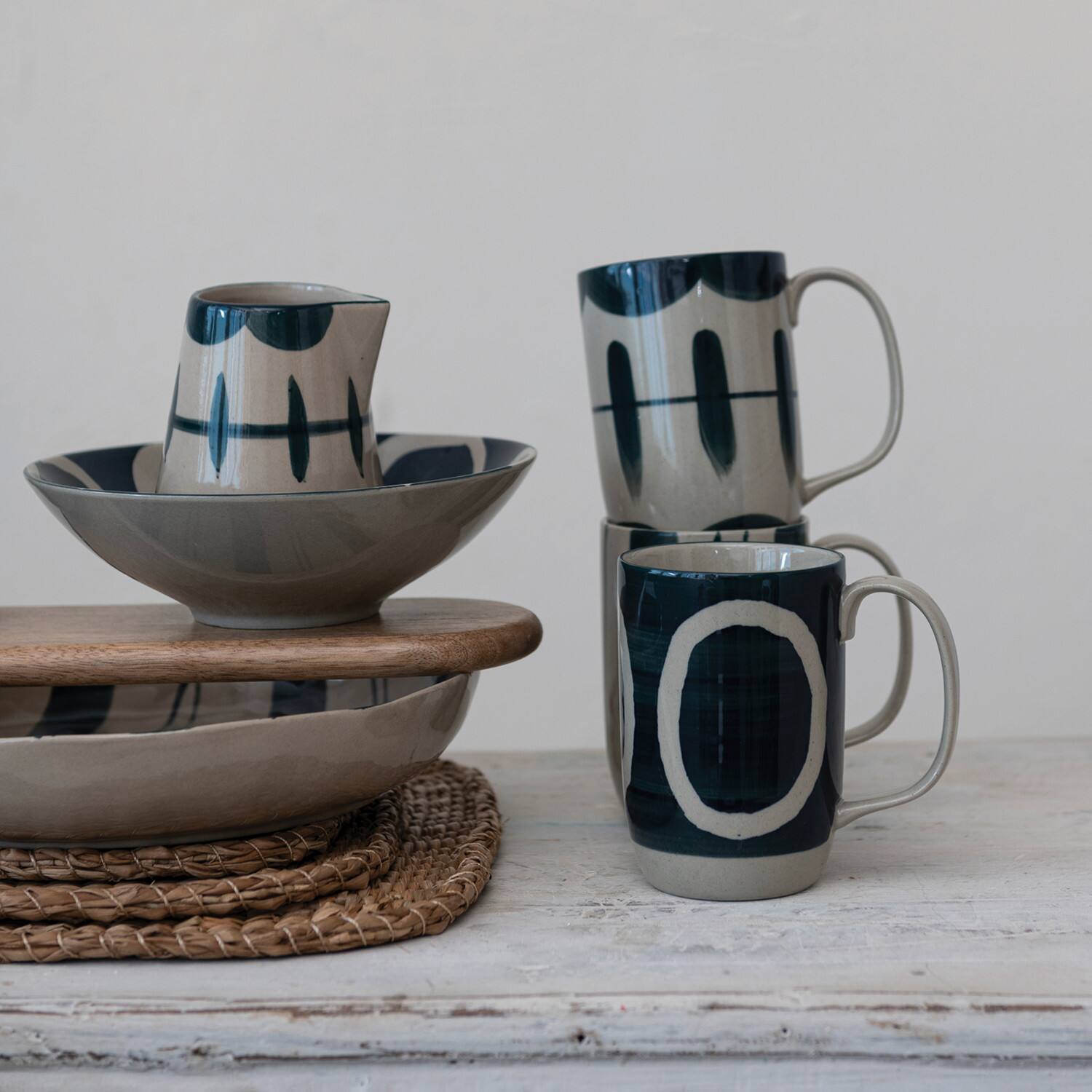 Hello Honey® Mixed Black & Tan Painted Designs Stoneware Mug Set