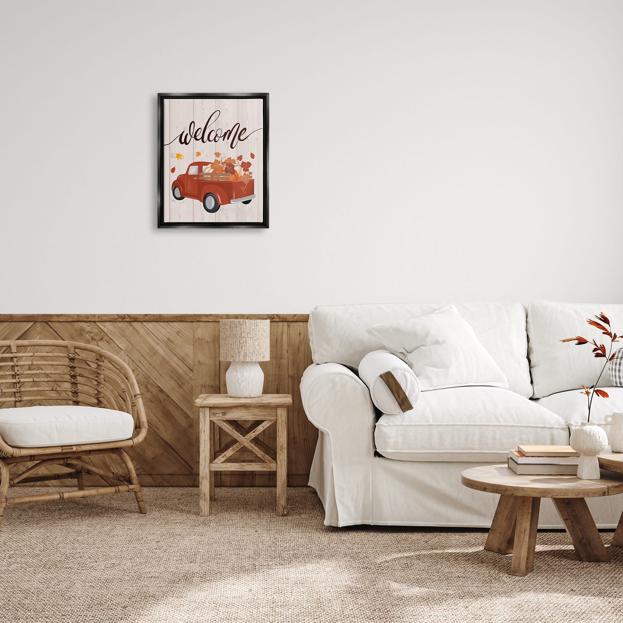 Stupell Industries Country Pumpkin Harvest Welcome Framed Floater Canvas Wall Art