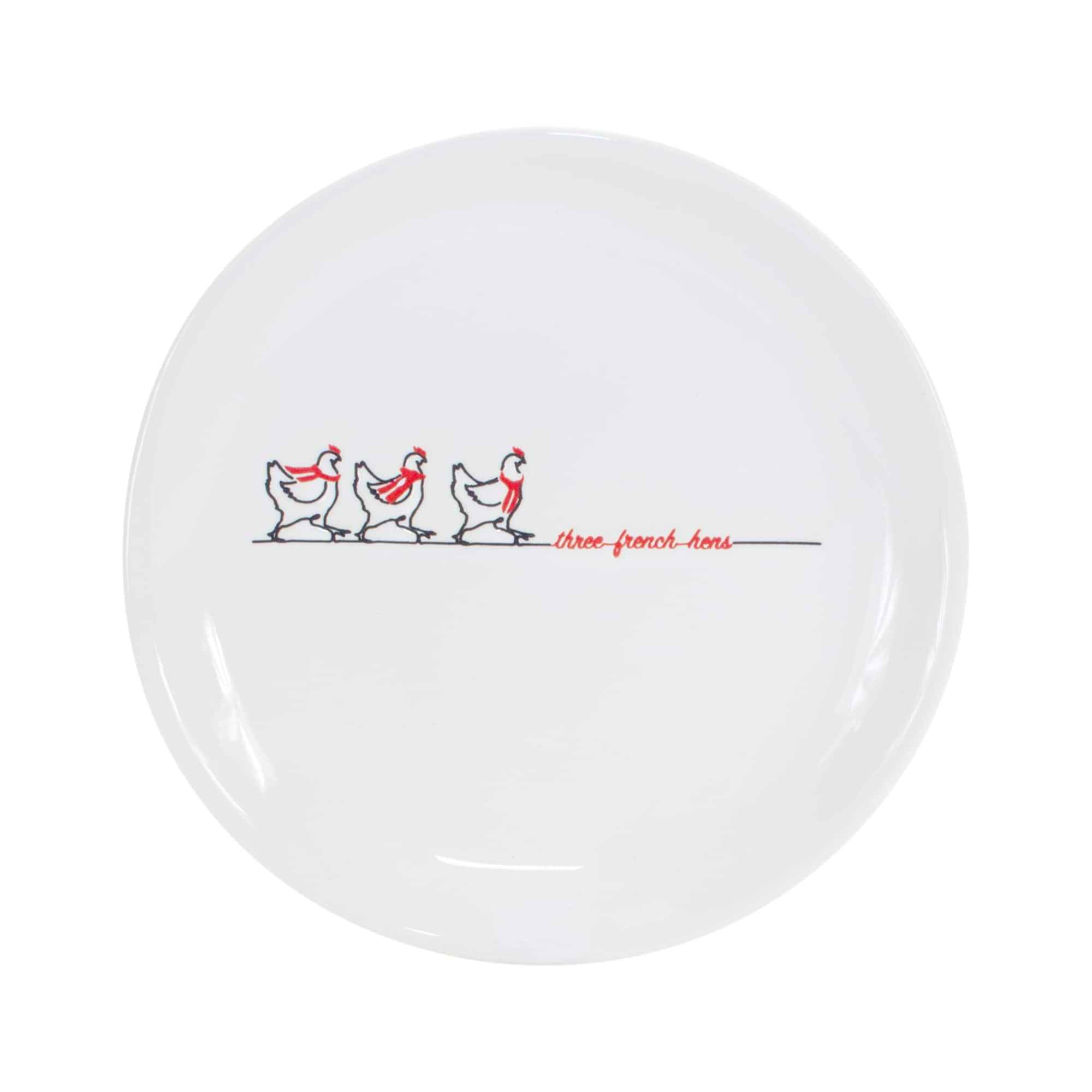 6.5" Three French Hens Plate Stoneware Set, 4ct.
