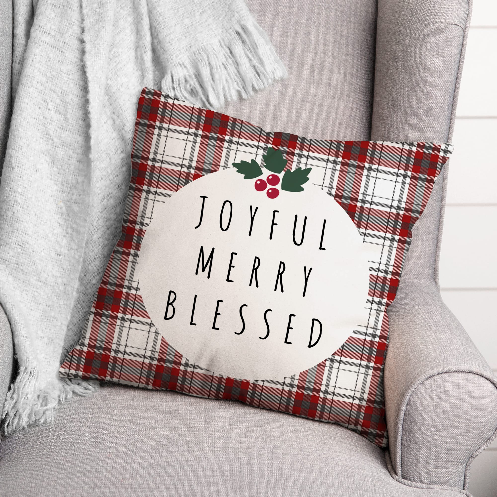 Joyful Merry Blessed 18x18 Throw Pillow