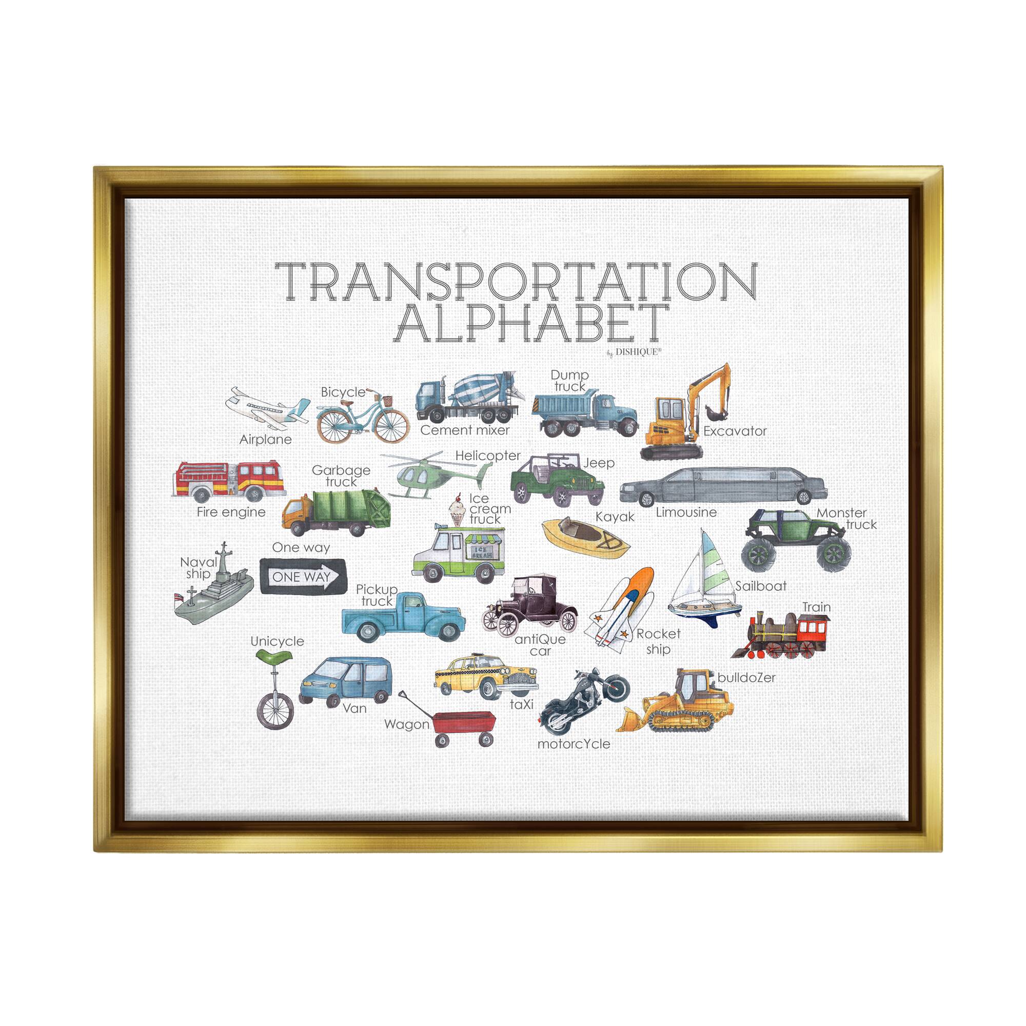 Stupell Industries Kids Educational Transportation Alphabet Framed Floater Canvas Wall Art