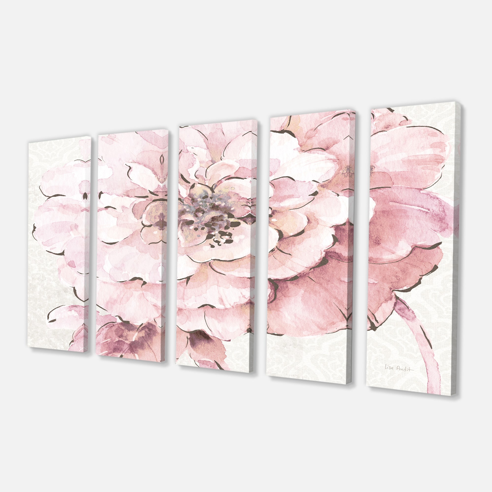 Designart - Indigold Shabby Peonies Pink - Farmhouse Gallery-wrapped Canvas