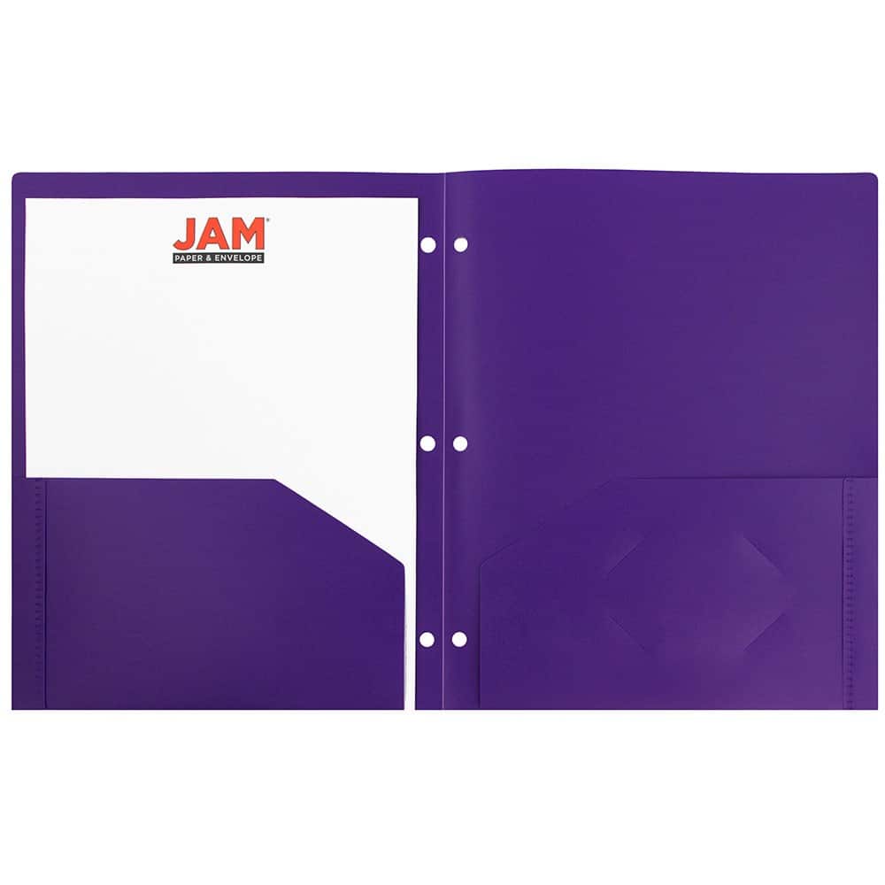 JAM Paper Fashion Color Heavy Duty Plastic 3-Hole School Folders with Pockets, 6ct.