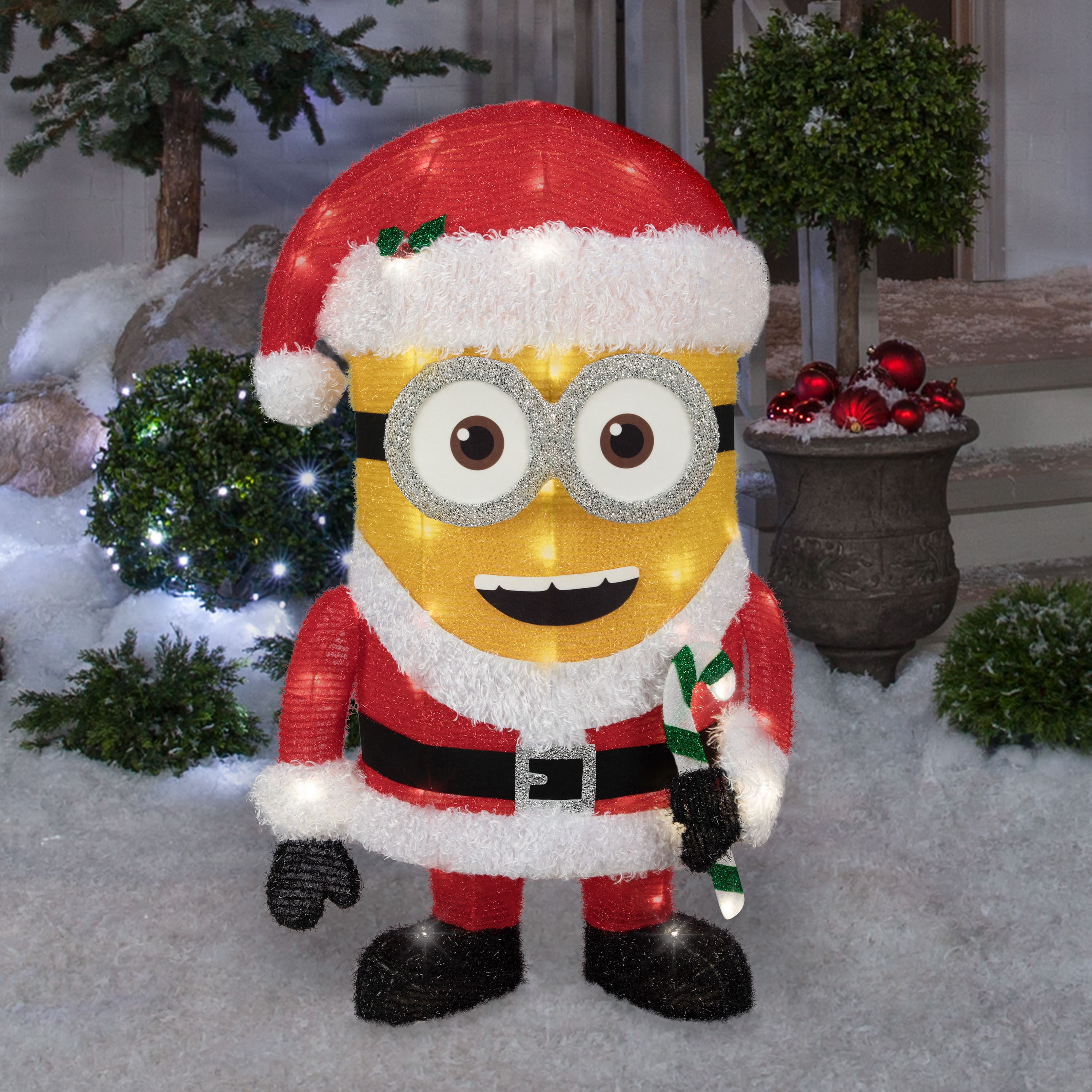 3.25ft. Minion Dave as Santa 3D Lighted Tinsel Sculpture