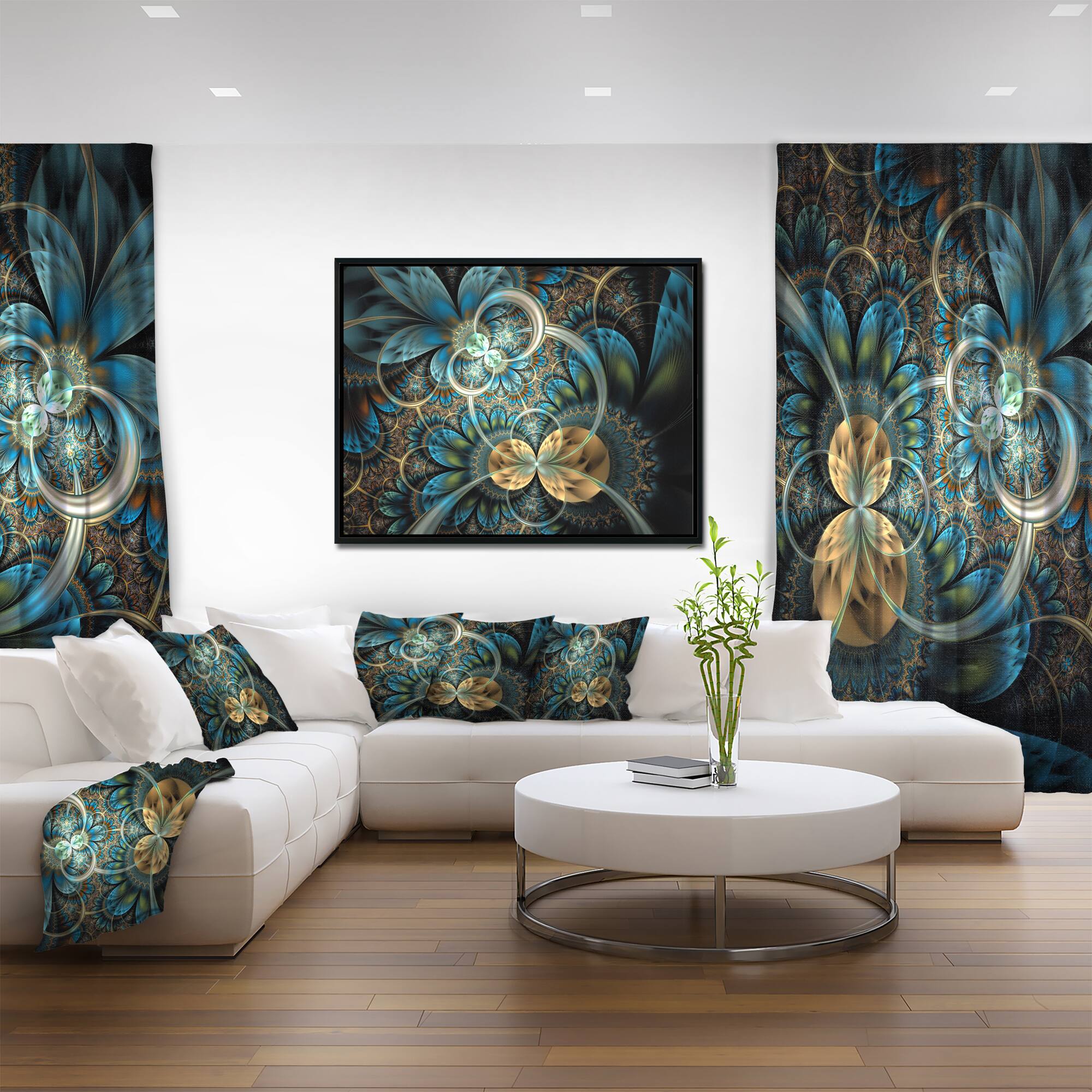 Designart - Symmetrical Blue Gold Fractal Flower