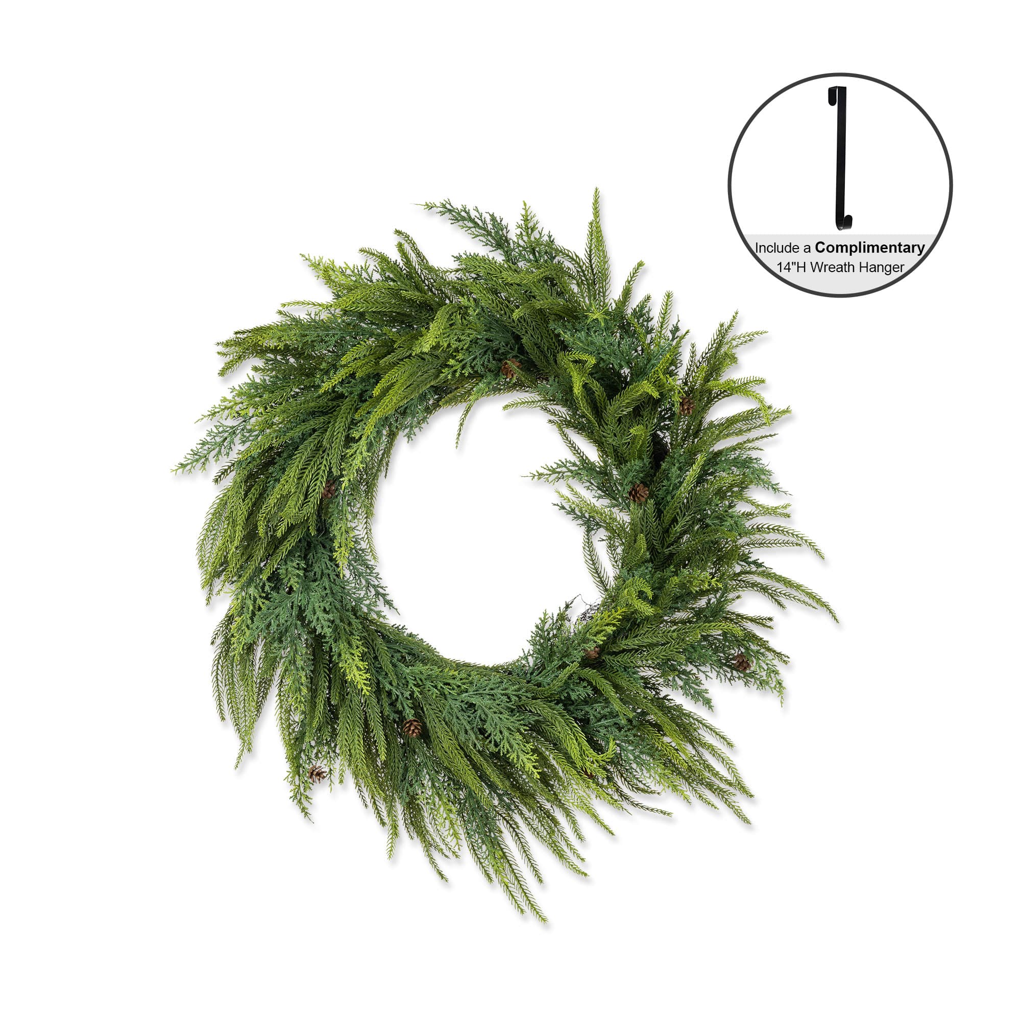 Glitzhome® 25.75" Christmas Greenery Mixed PE Wreath with Pinecones