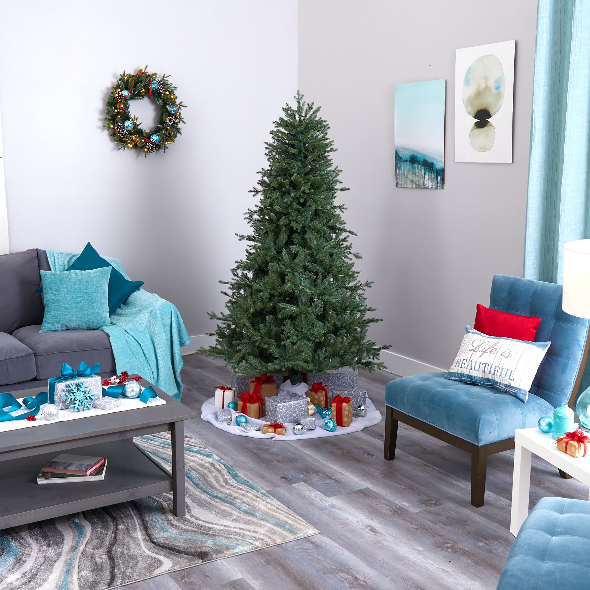 6.5ft. Pre-Lit New Hampshire Spruce Artificial Christmas Tree, Warm White LED Lights