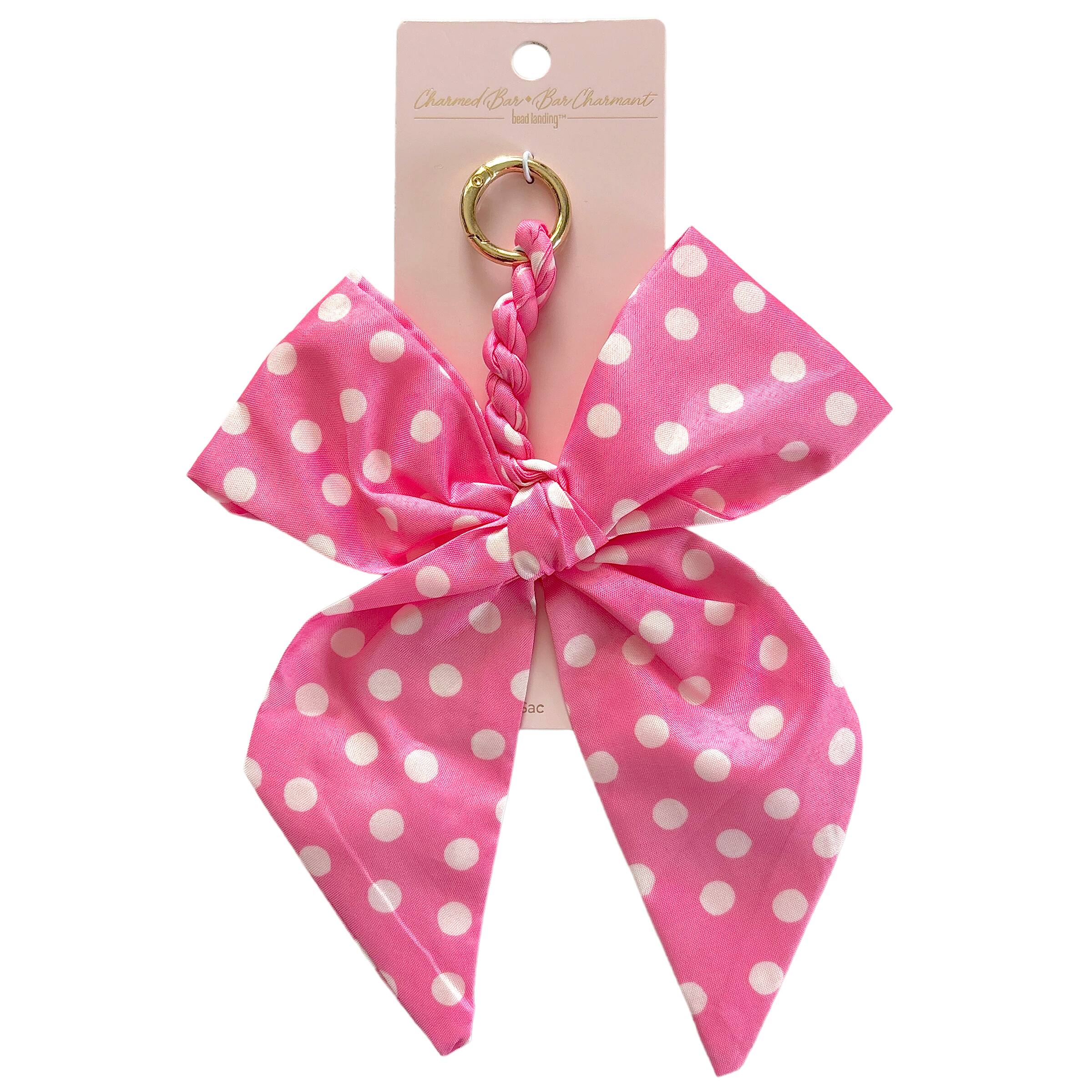 Charmed Bar Pink & White Dots Bow Bag Charm by Bead Landing™