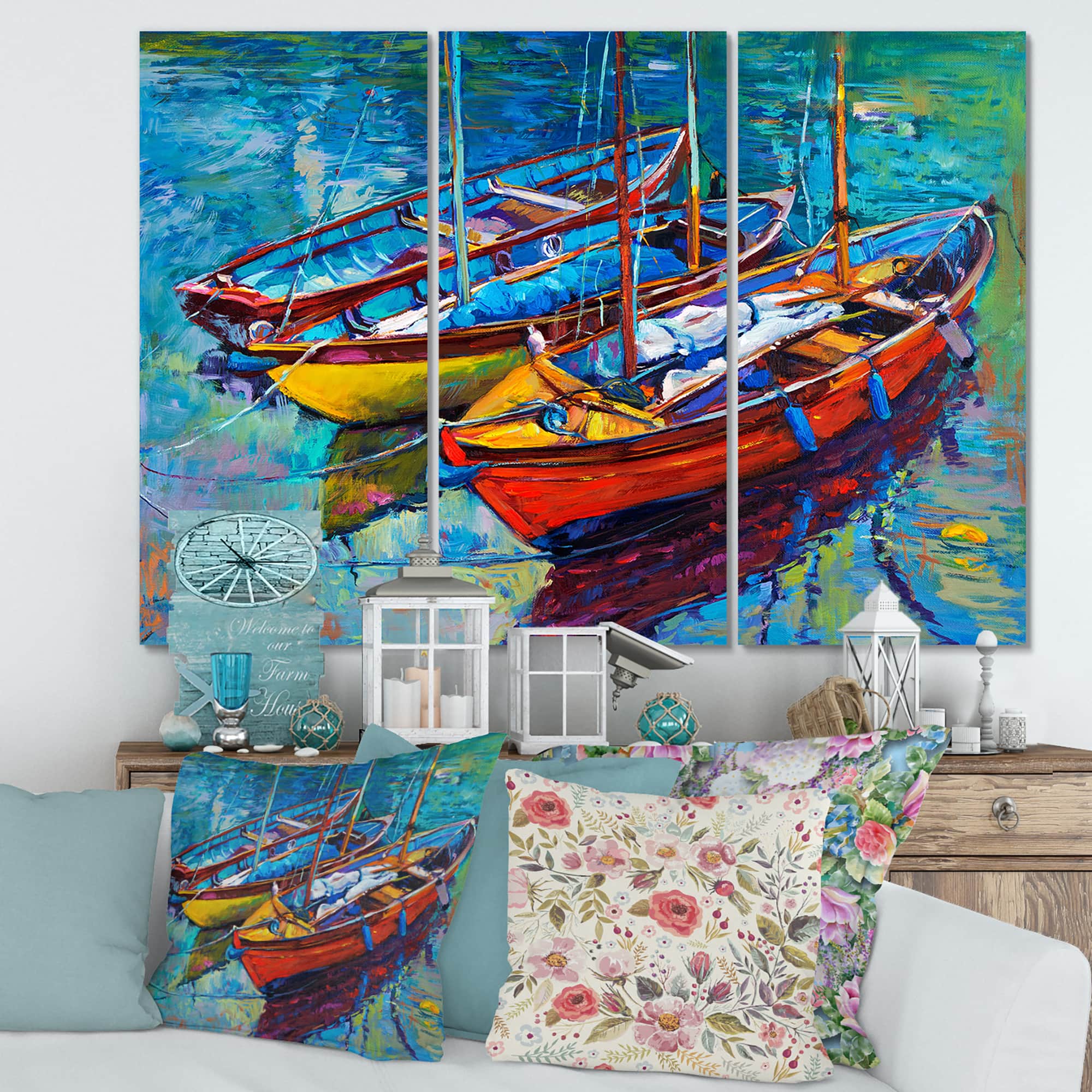 Designart - Three Boats In The Harbor