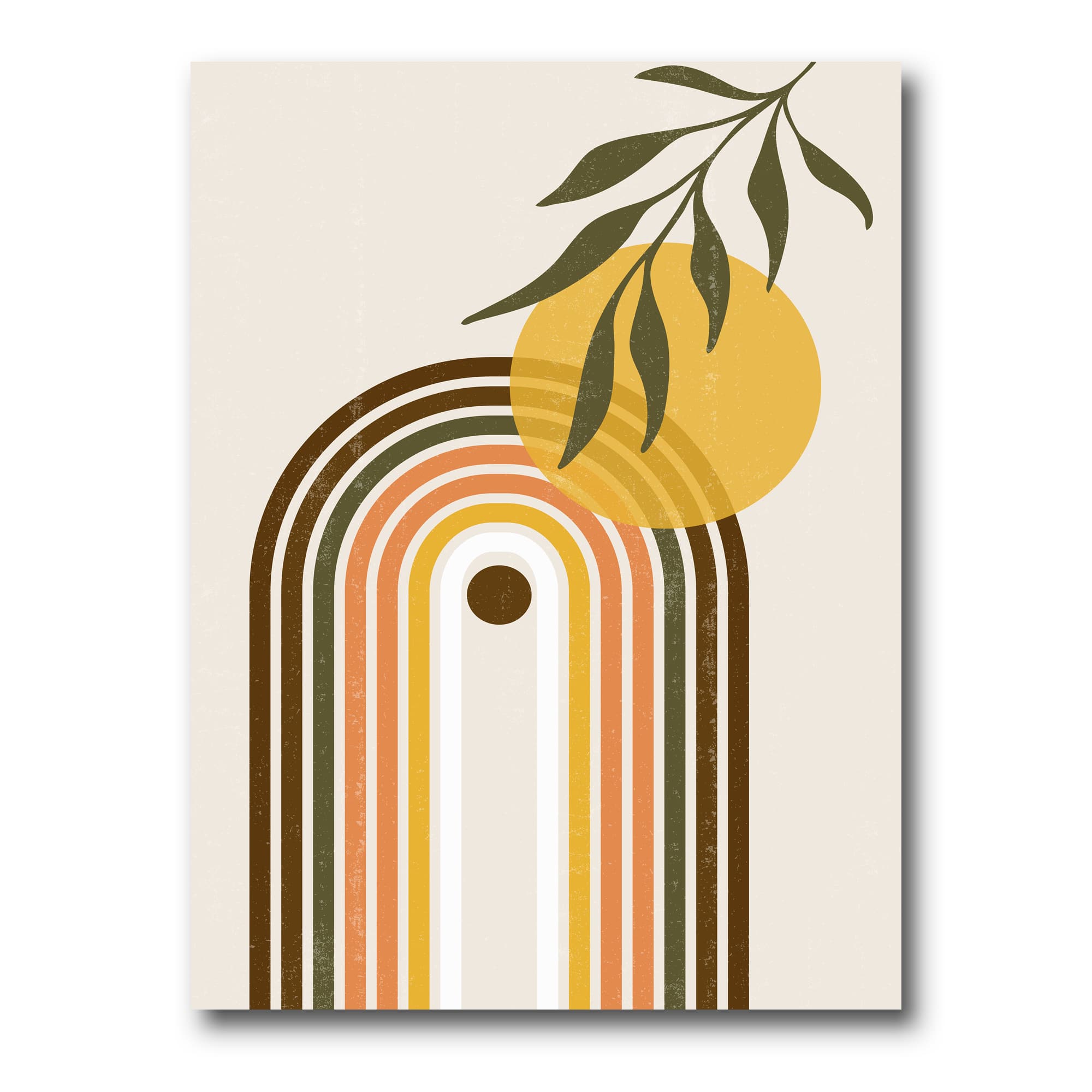 Designart - Abstract Yellow Sun With Retro Rainbow - Modern Canvas Wall Art Print