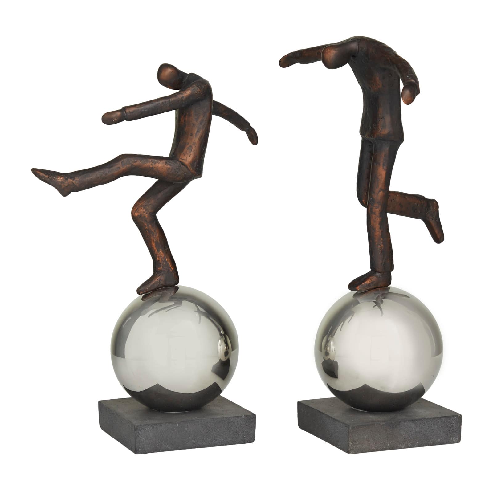 Bronze Polystone People Sculpture with Silver Ball Stands Set