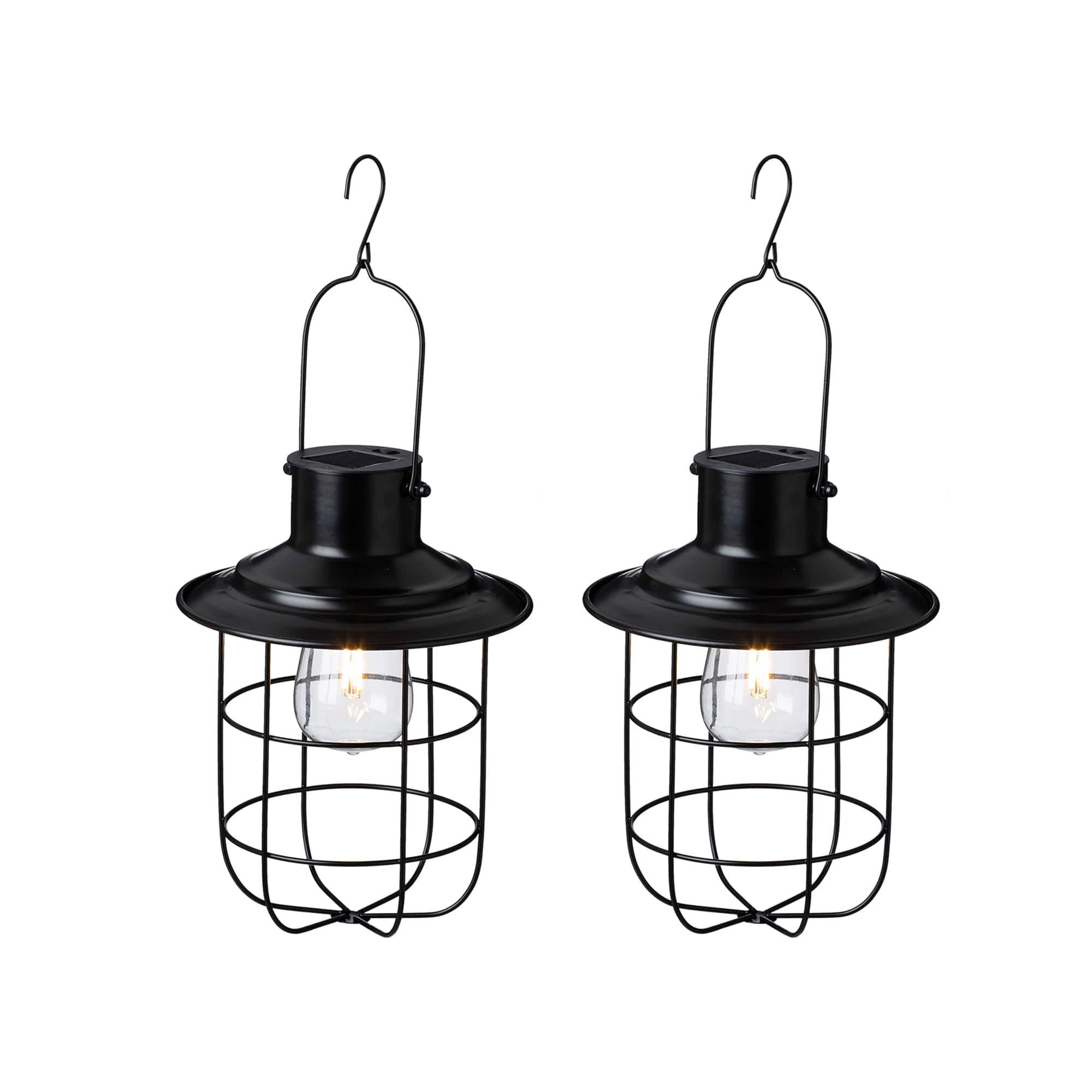 Glitzhome® 9.75" Black Metal Wire Solar Powered Hanging Lantern, 2ct.