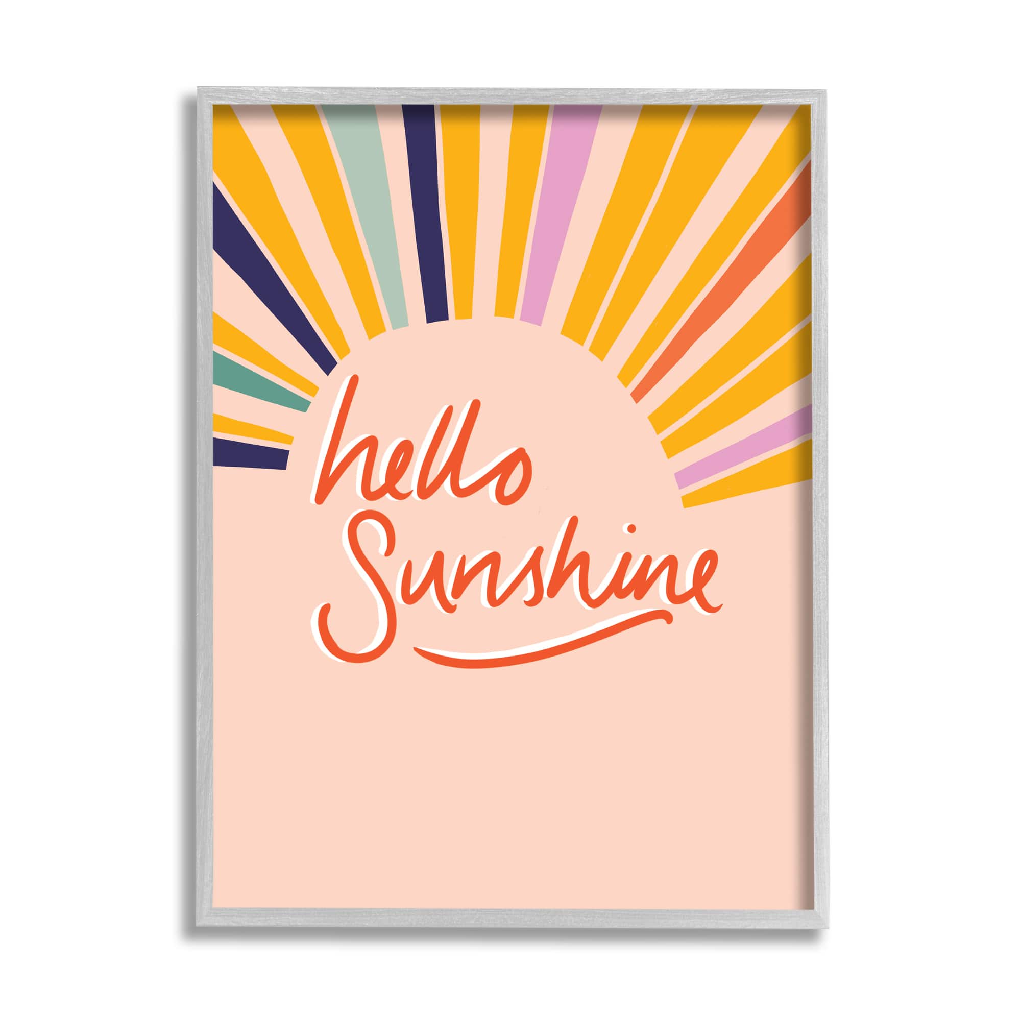 Stupell Industries Hello Sunshine Exclamation Sunrise Rainbow Rays in Gray Frame Wall Art