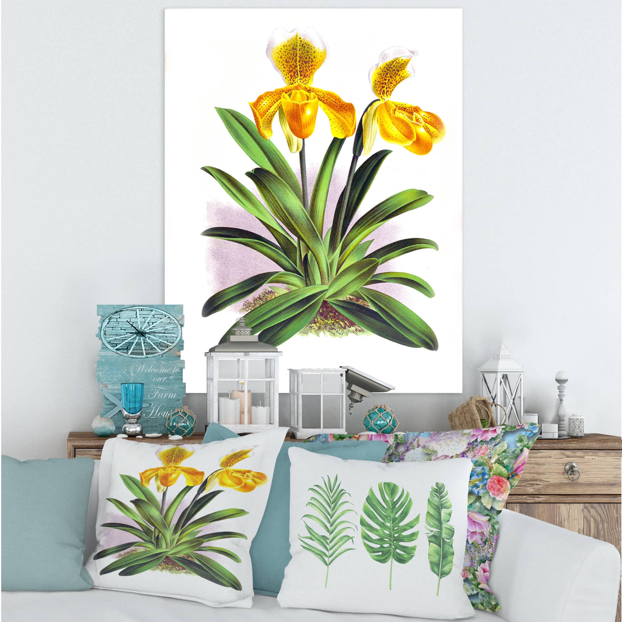 Designart - Vintage Yellow Orchid - Traditional Canvas Wall Art Print