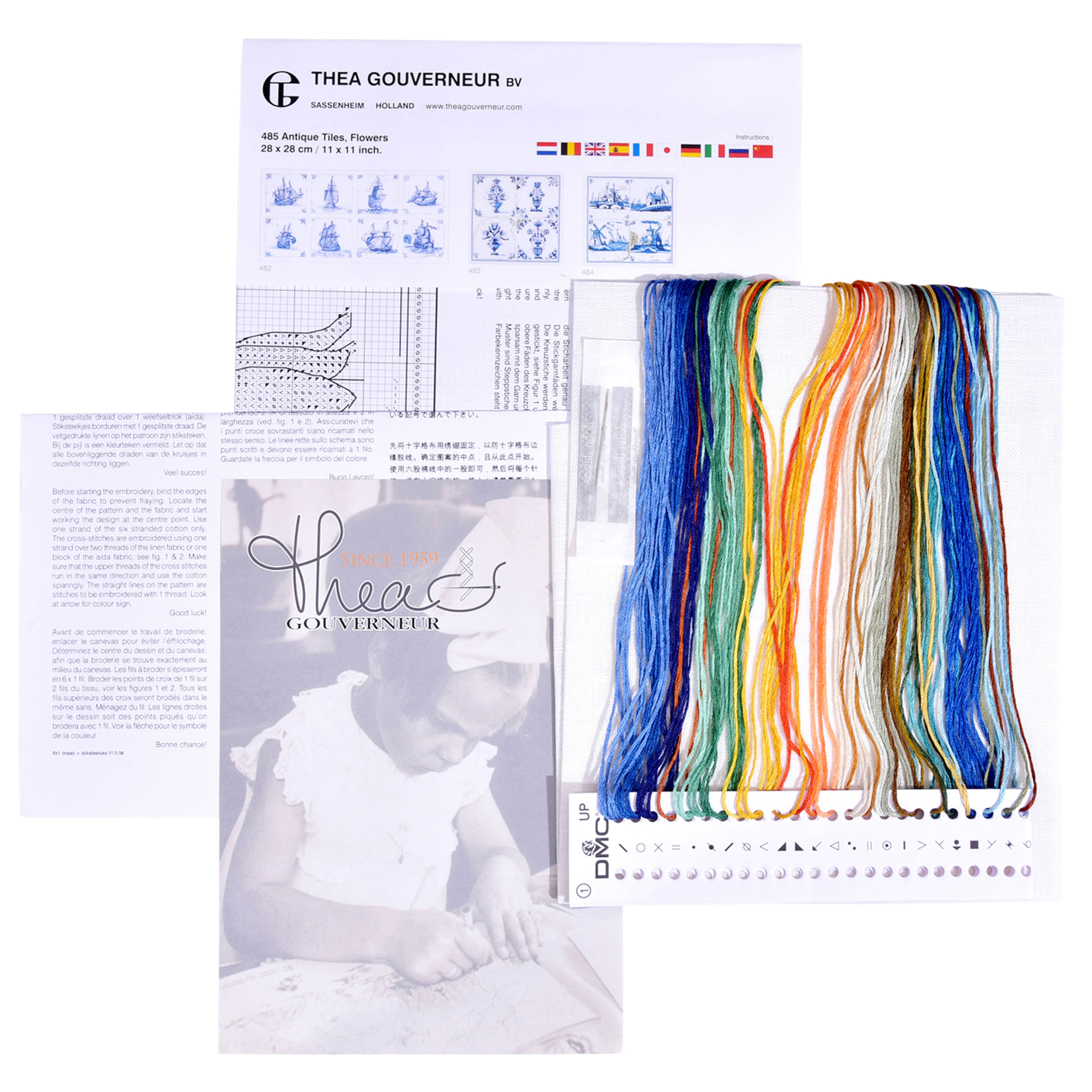 Thea Gouverneur Since 1959® Delft Blue Tulips Counted Cross Stitch Kit 