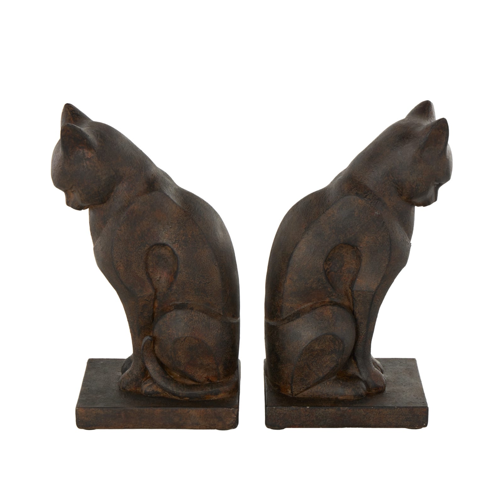 7.75" Dark Brown Cat Frowning Bookend Set with Copper Accents