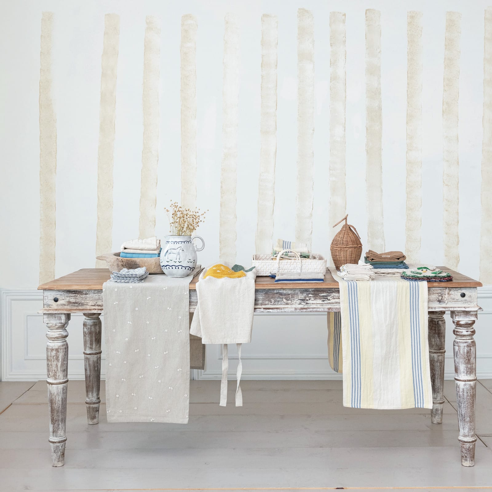 Hello Honey® 72" Blue & White Stripes Woven Cotton Table Runner