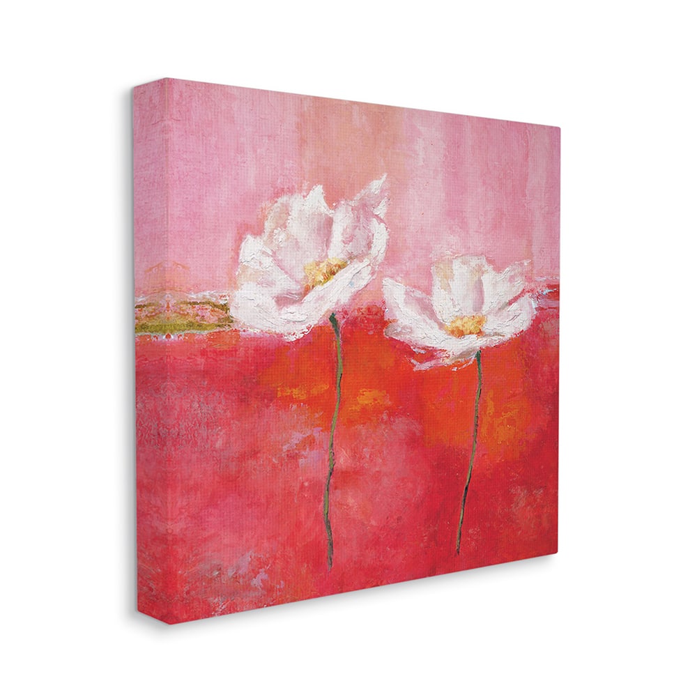 Stupell Industries White Daisies Abstract Florals Red Pink Pop Canvas Wall Art