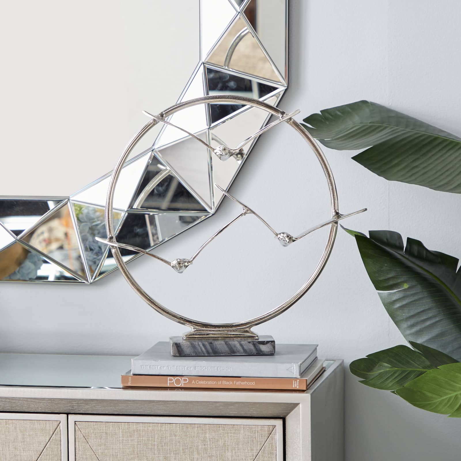 Silver Aluminum Modern Sculpture, Bird 18" x 19" x 5"