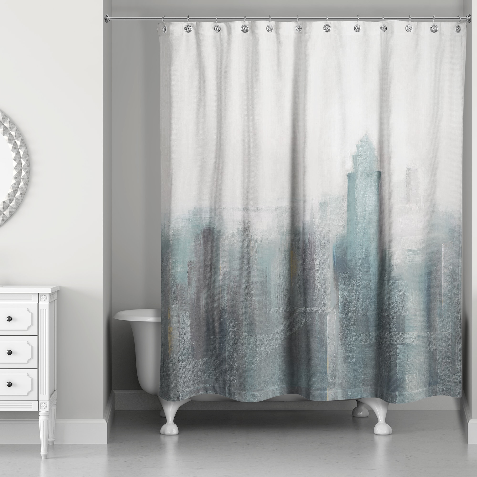 Blue Abstracted Skyline 71" x 74" Shower Curtain