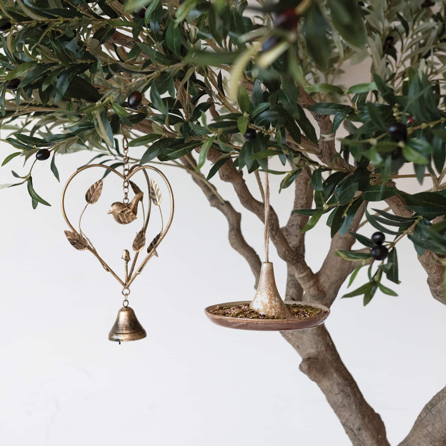 Hello Honey® 6.75" Tan Stoneware Bird Feeder with Jute Hanger