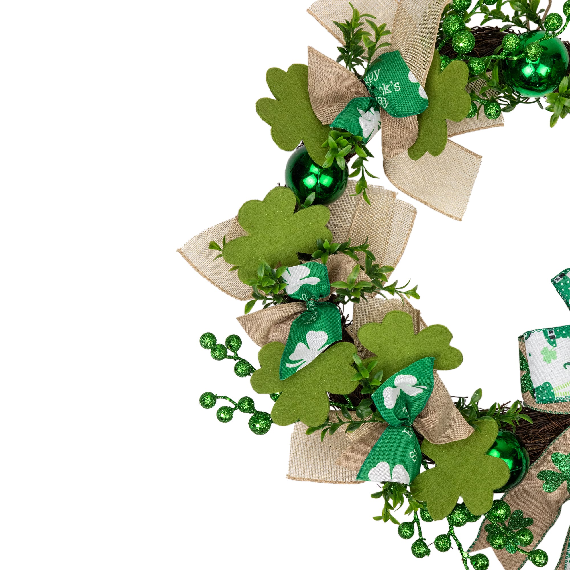 Burlap Bows and Shamrocks St. Patrick's Day Wreath 24" Unlit