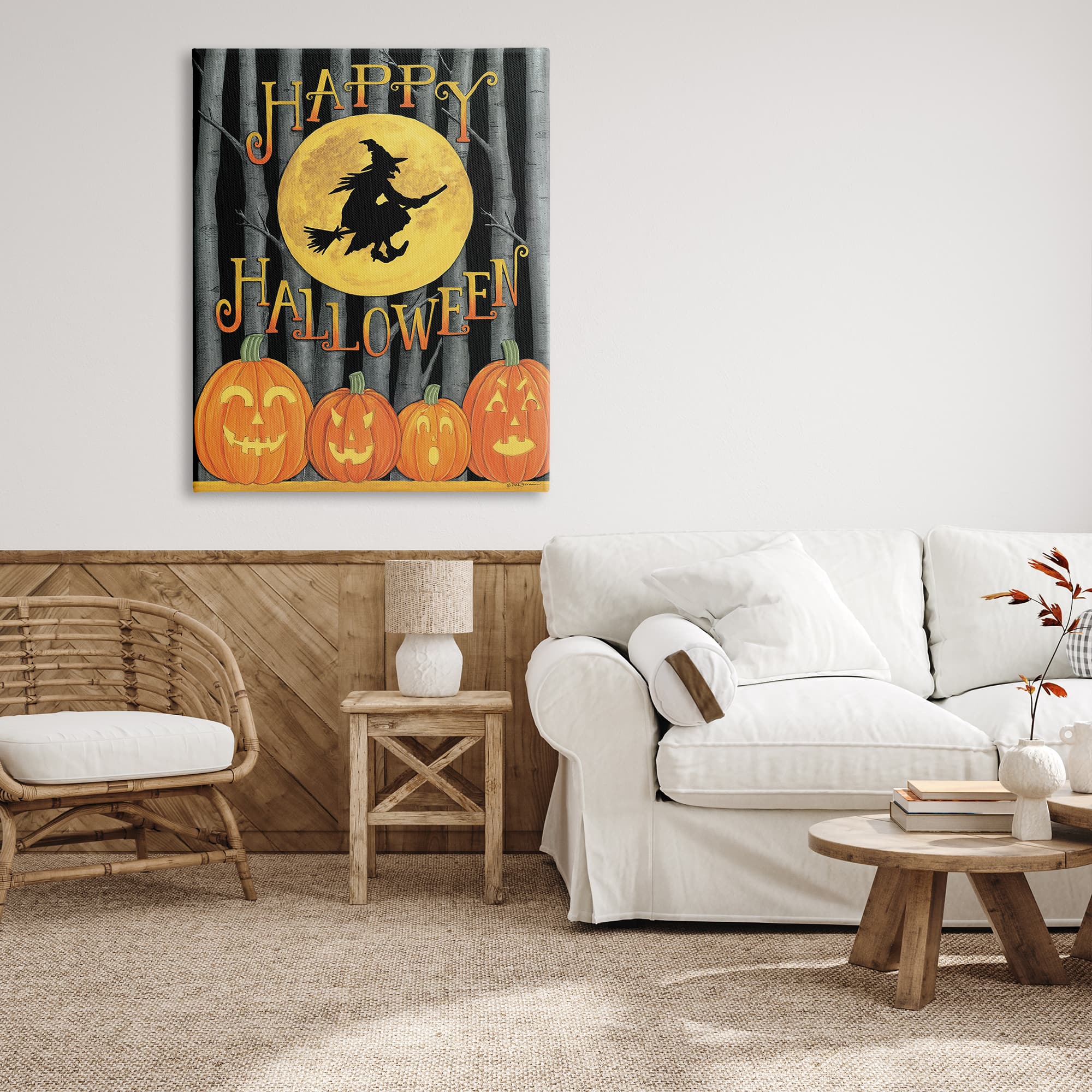 Stupell Industries Happy Halloween Forest Witch Canvas Wall Art