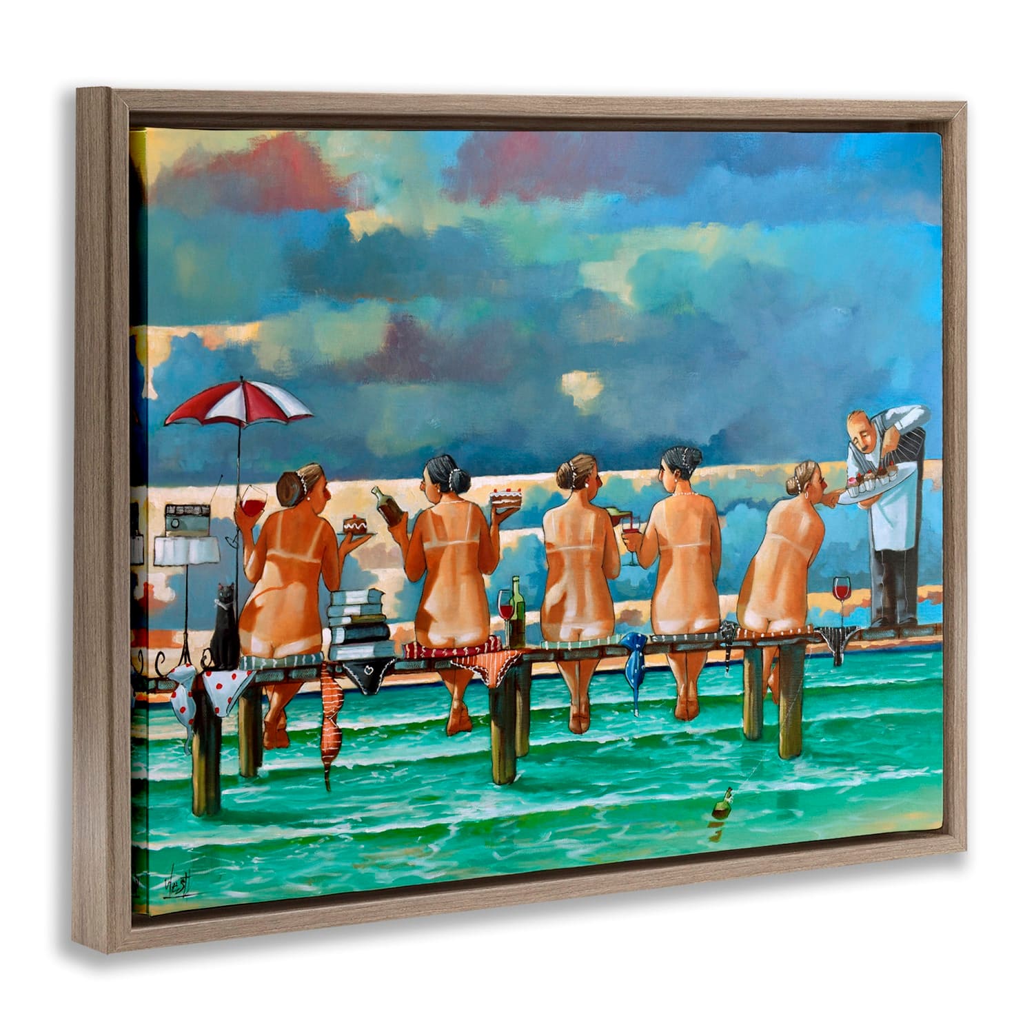 Stupell Industries Women on Dock with Tan Lines Floater Framed Art