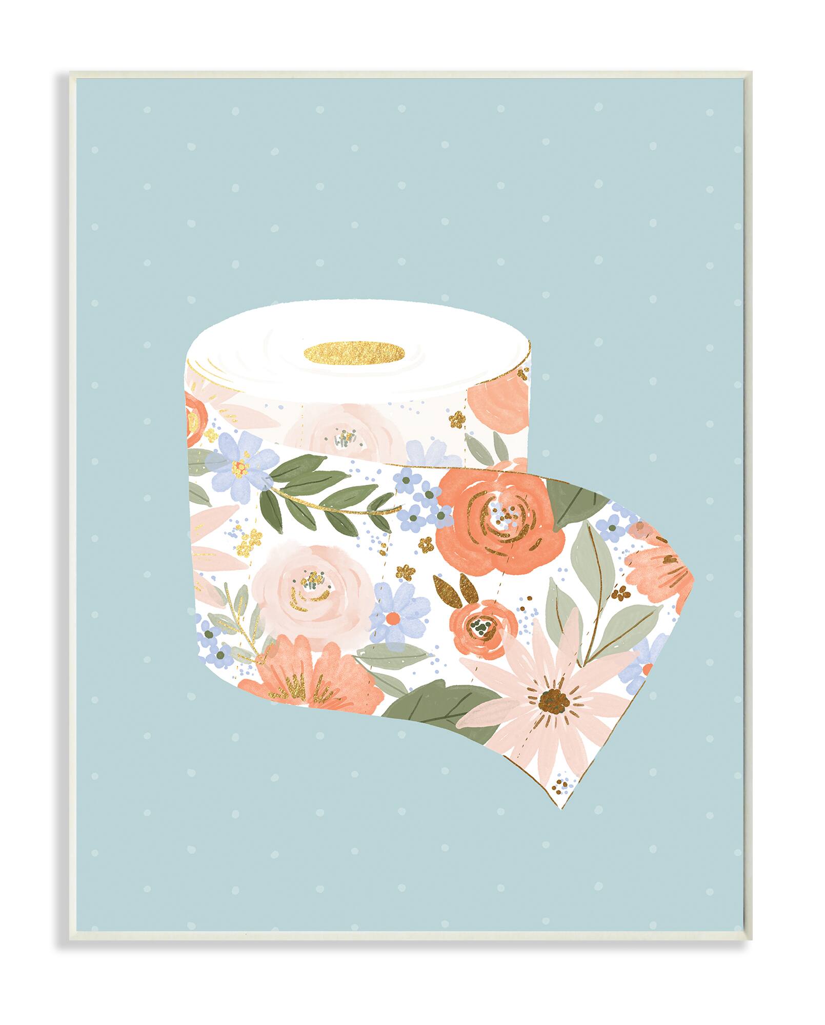 Stupell Industries Spring Floral Print Toilet Paper on Blue Wall Plaque