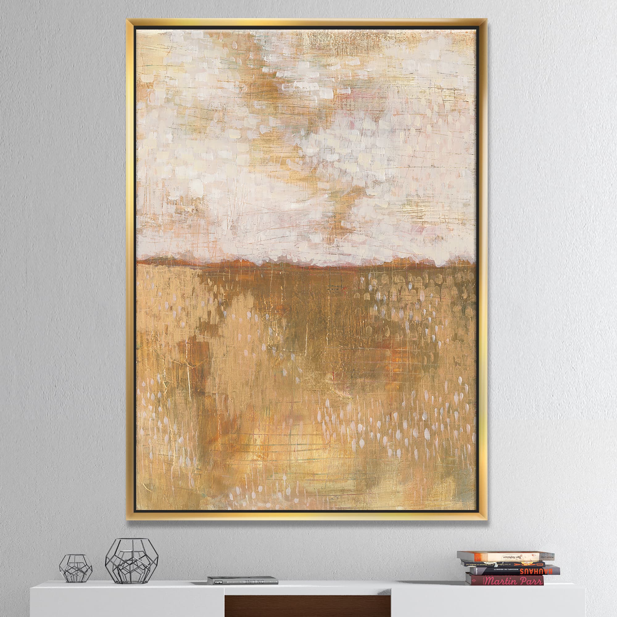 Designart - Amber Modern Horizon - Abstract Canvas in Gold Frame