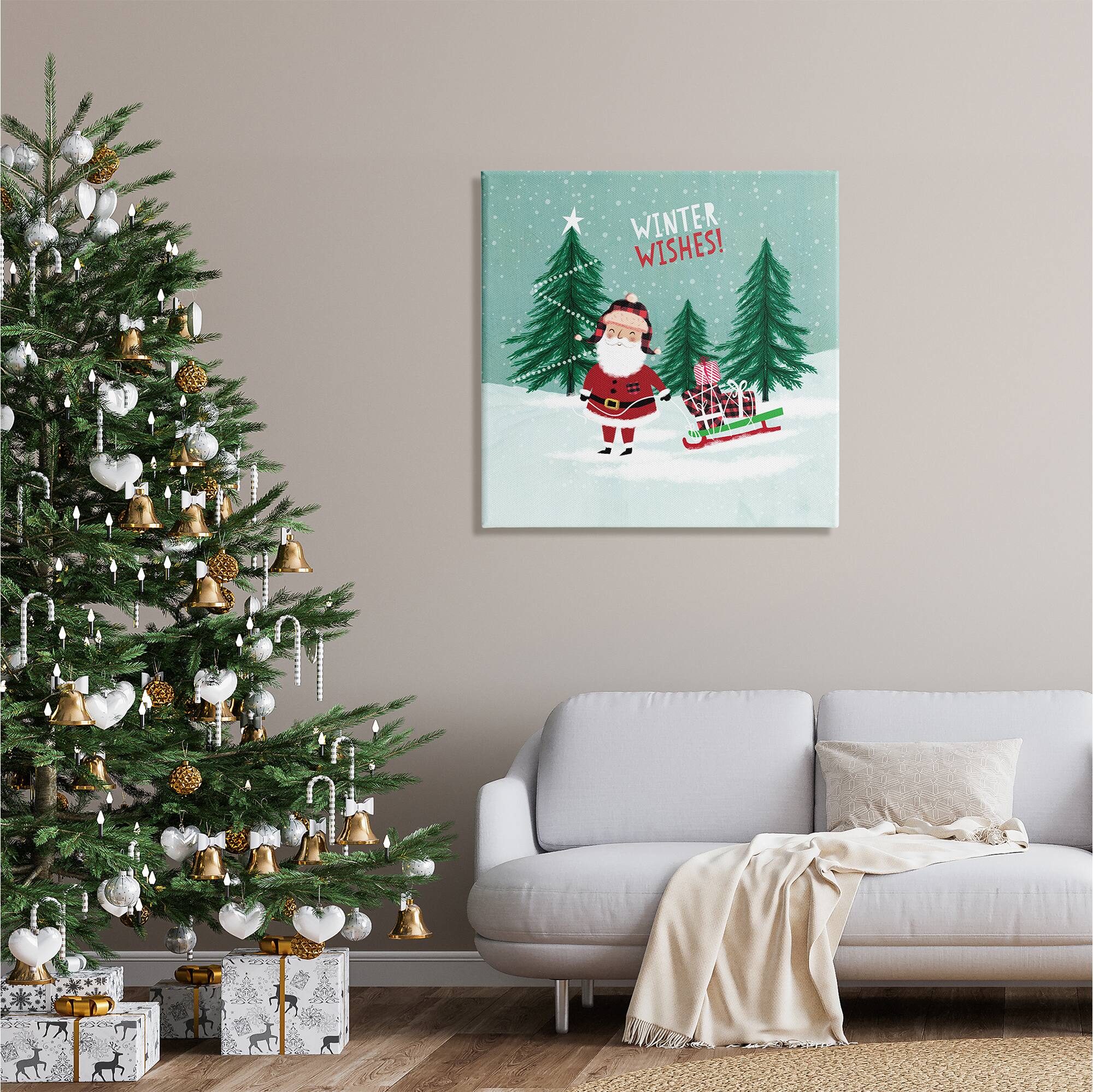 Stupell Industries Winter Wishes Santa Claus & Sled Canvas Wall Art