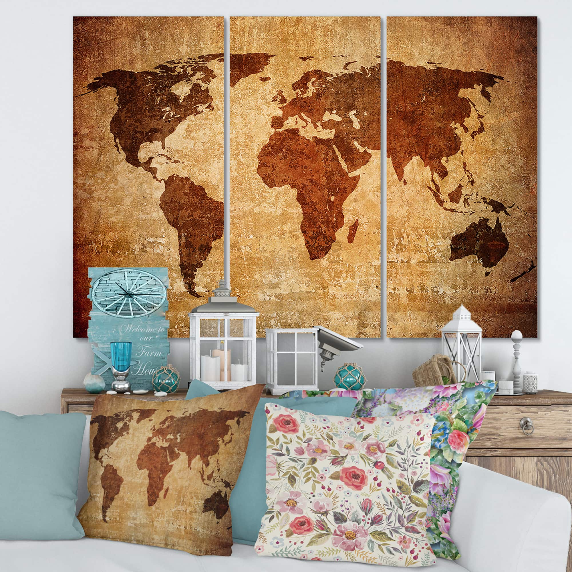 Designart - Ancient Map of The World XI - Vintage Canvas Wall Art Print