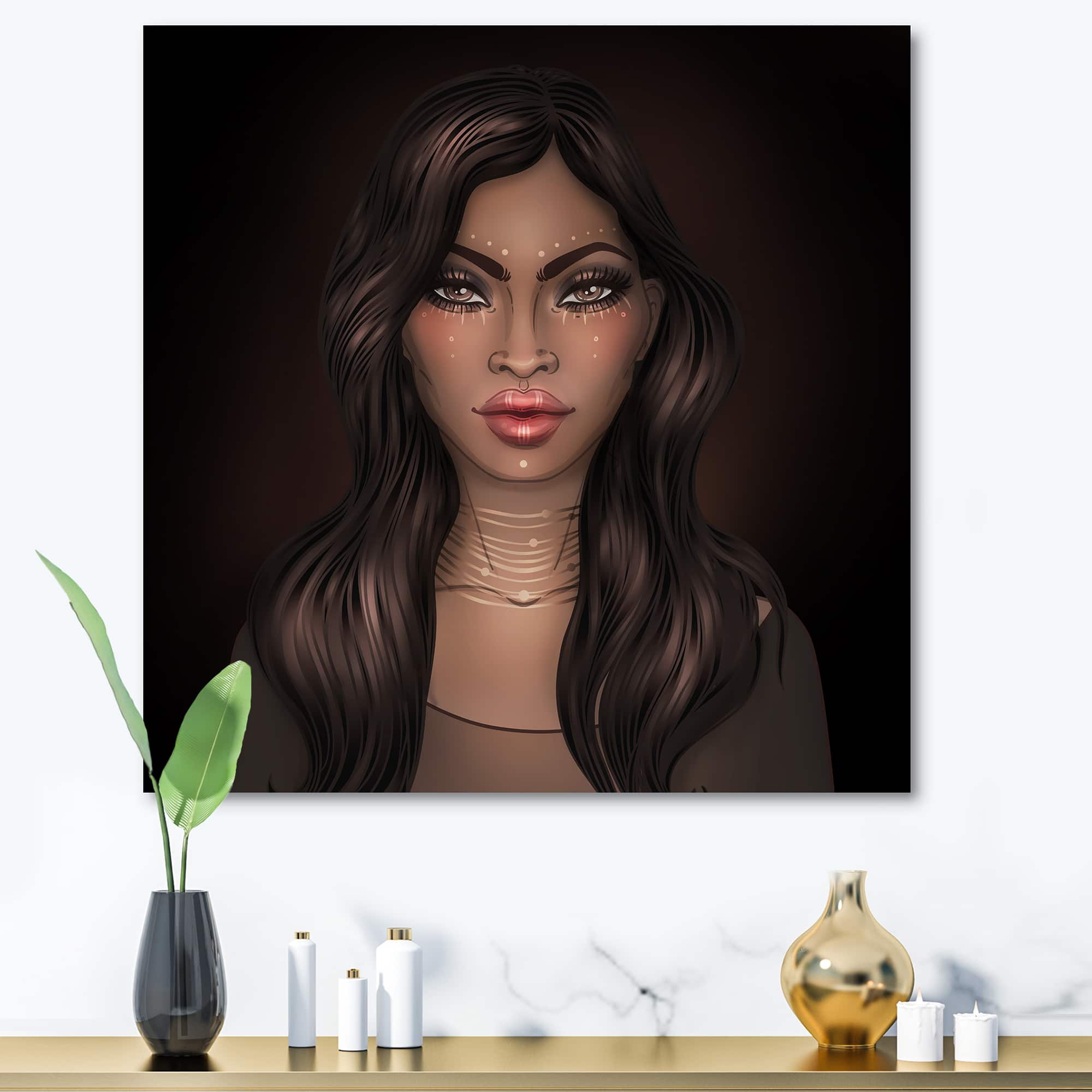 Designart - Portrait of African American Woman IV - Modern Canvas Wall Art Print