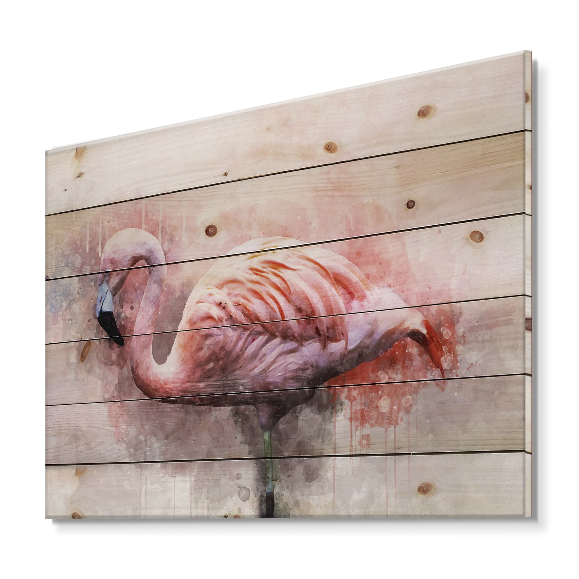 Designart - Portrait of Pink Flamingo V - Farmhouse Print on Natural Pine Wood