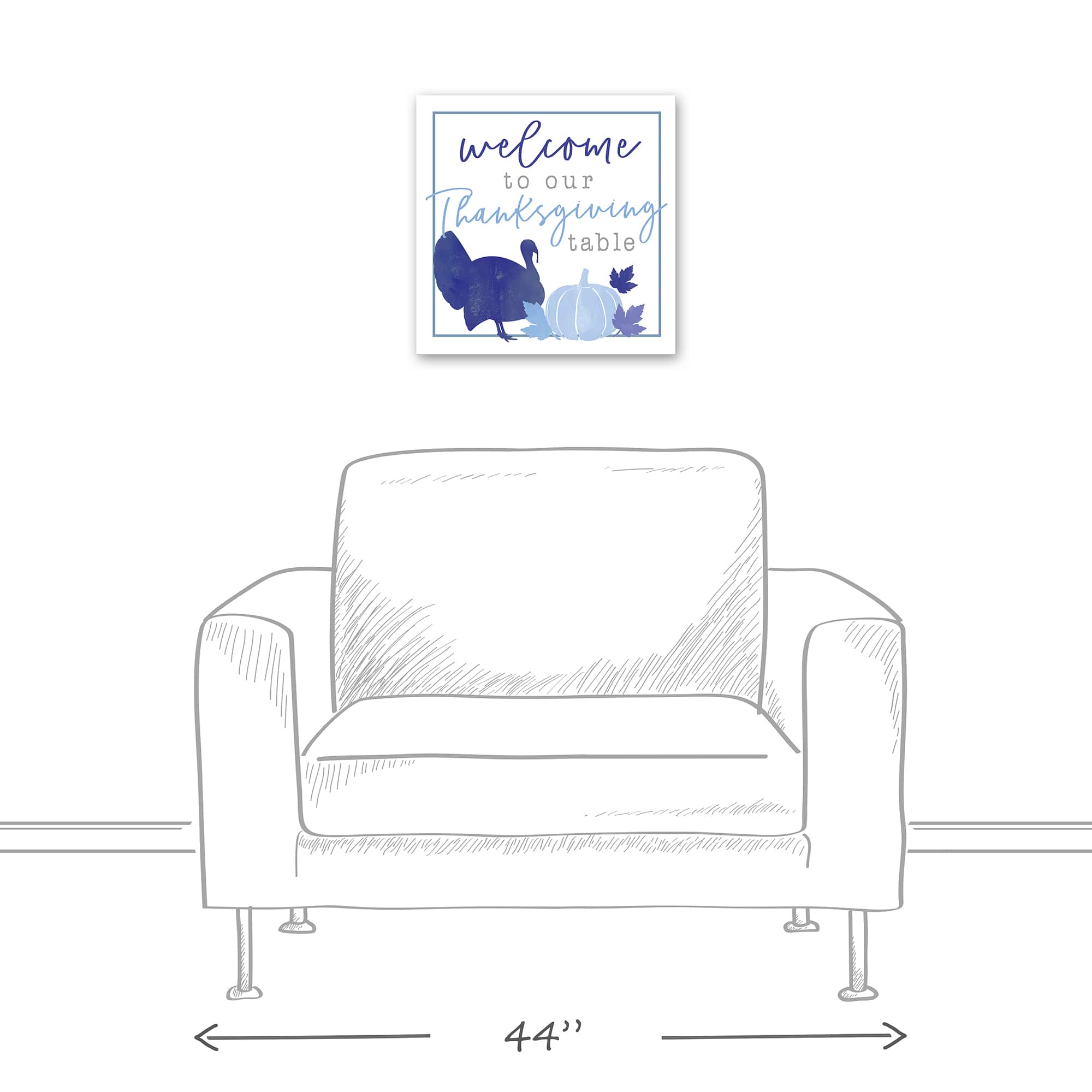 Blue & White Welcome Thanksgiving Table Canvas Wall Art