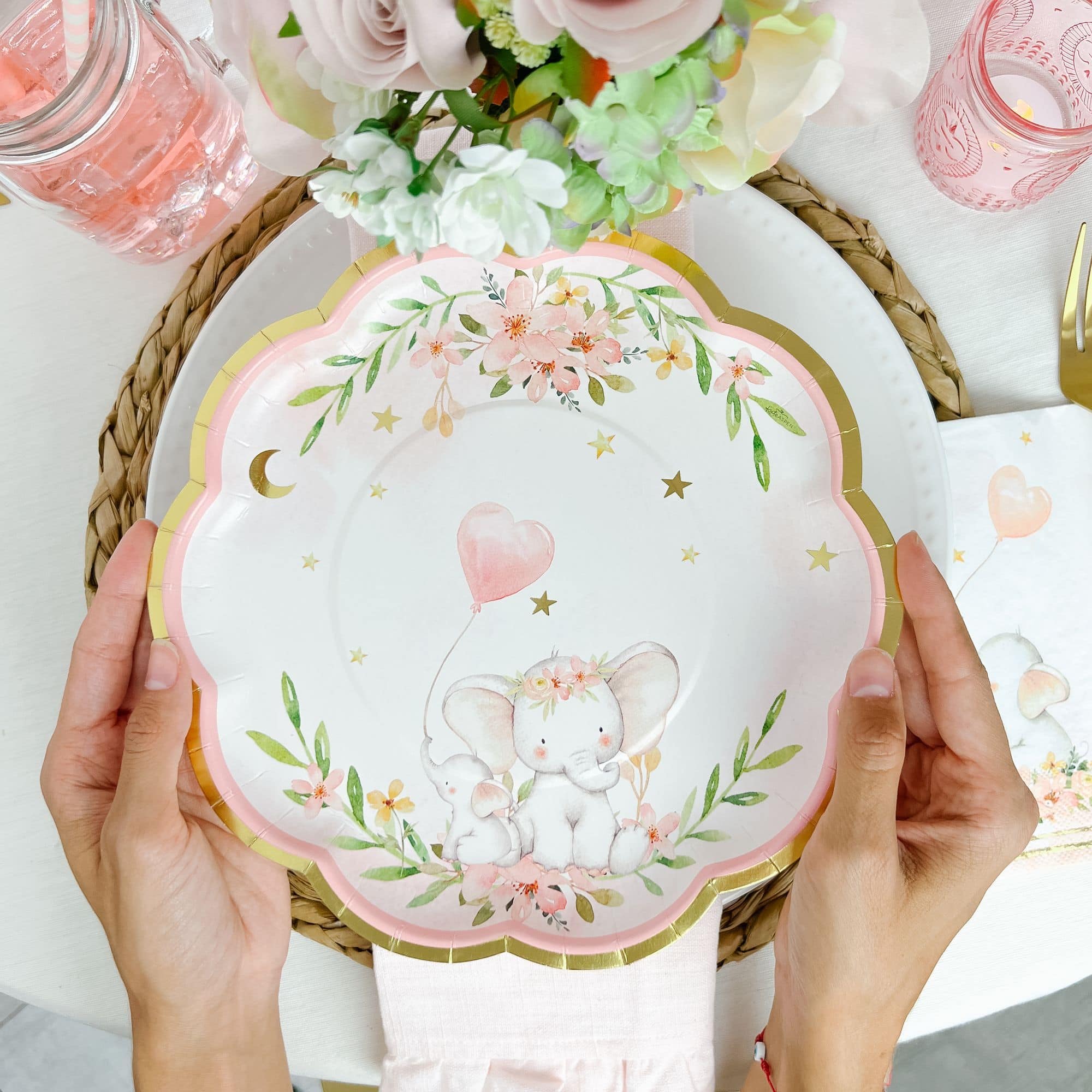 Kate Aspen® 9" Pink Elephant Baby Shower Premium Paper Plates, 16ct.