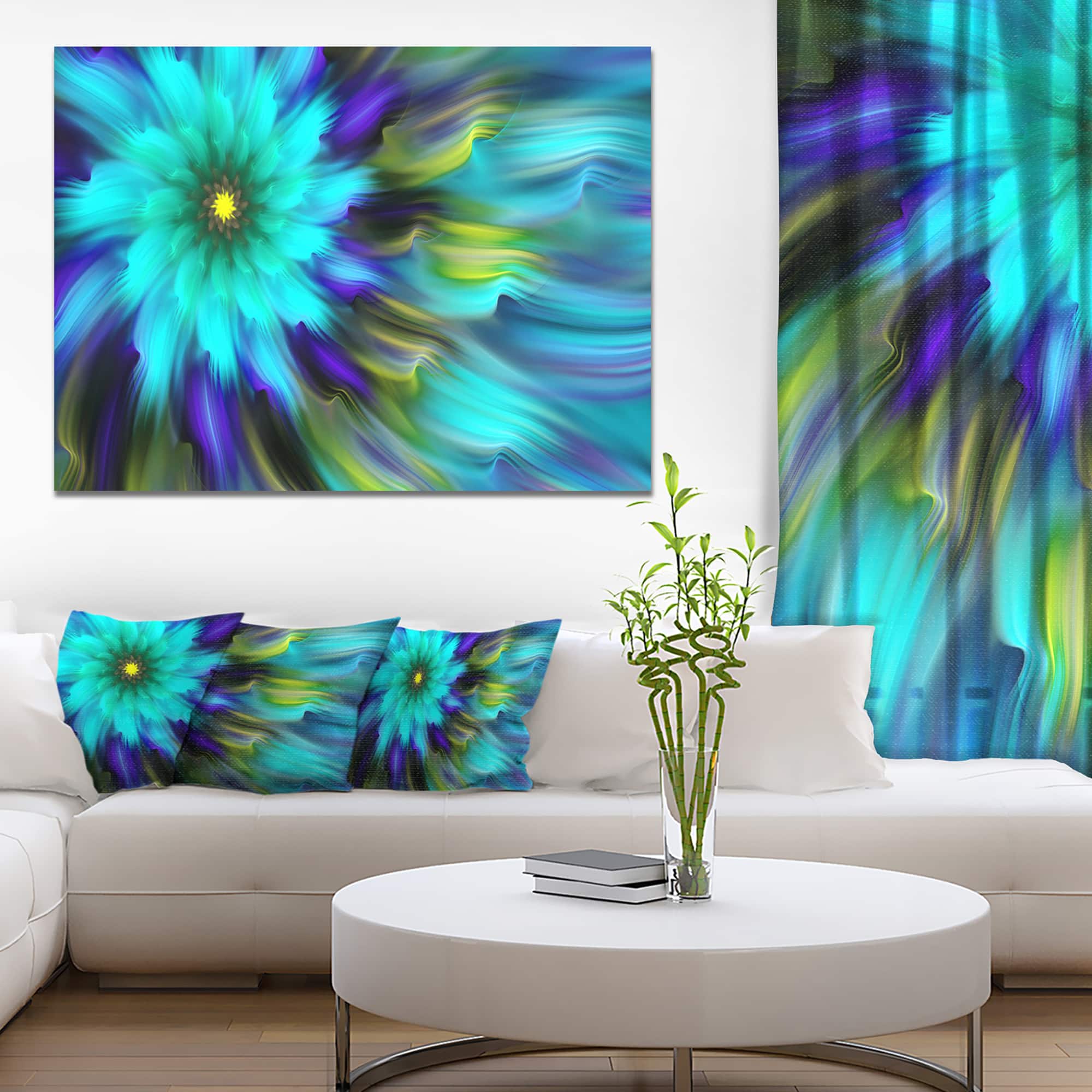 Designart - Massive Blue Green Fractal Flower - Floral Canvas Art Print