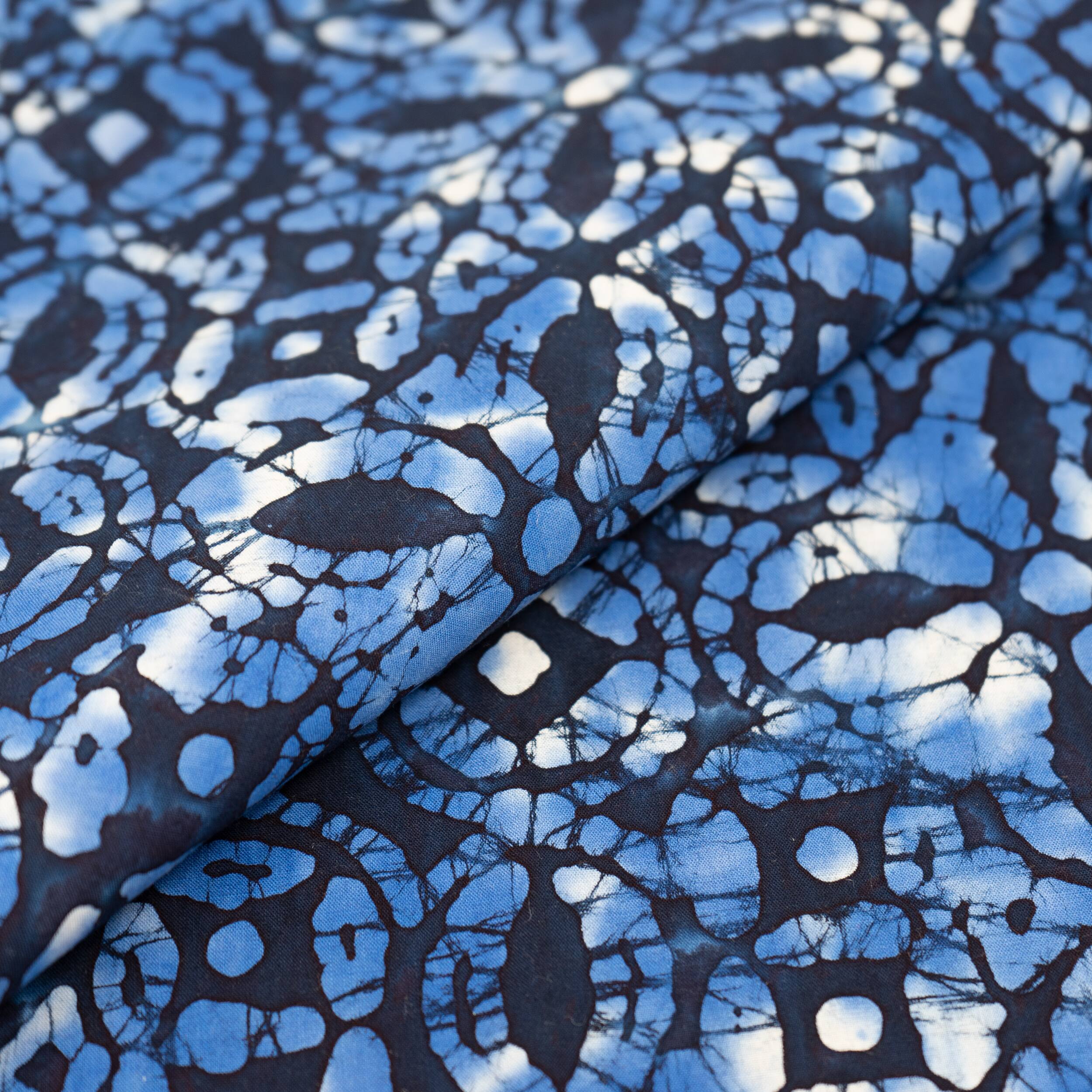 SINGER Batik Blue Ink Flowers Cotton Fabric