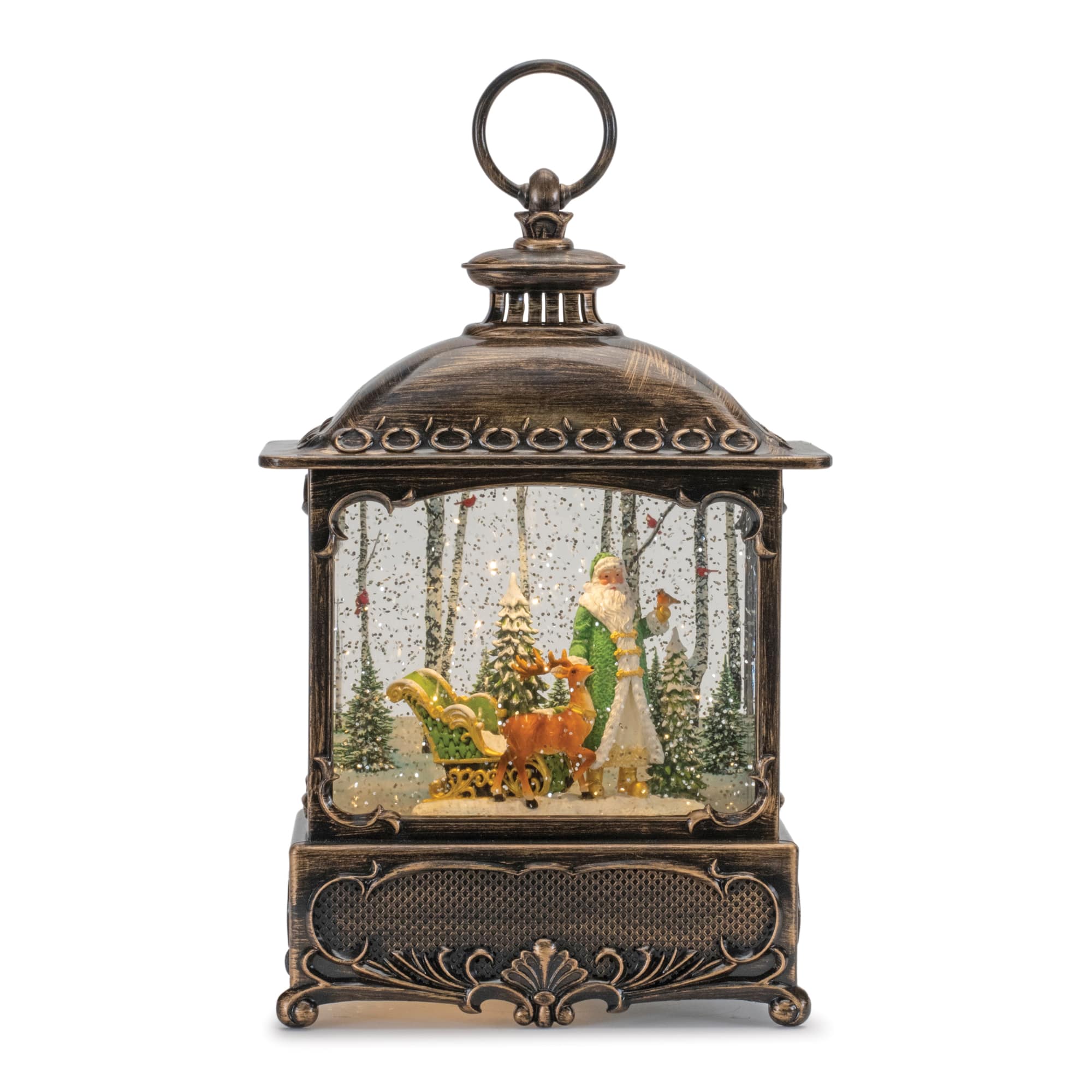 10.5" LED Snow Globe Lantern with Santa and Woodland Animals